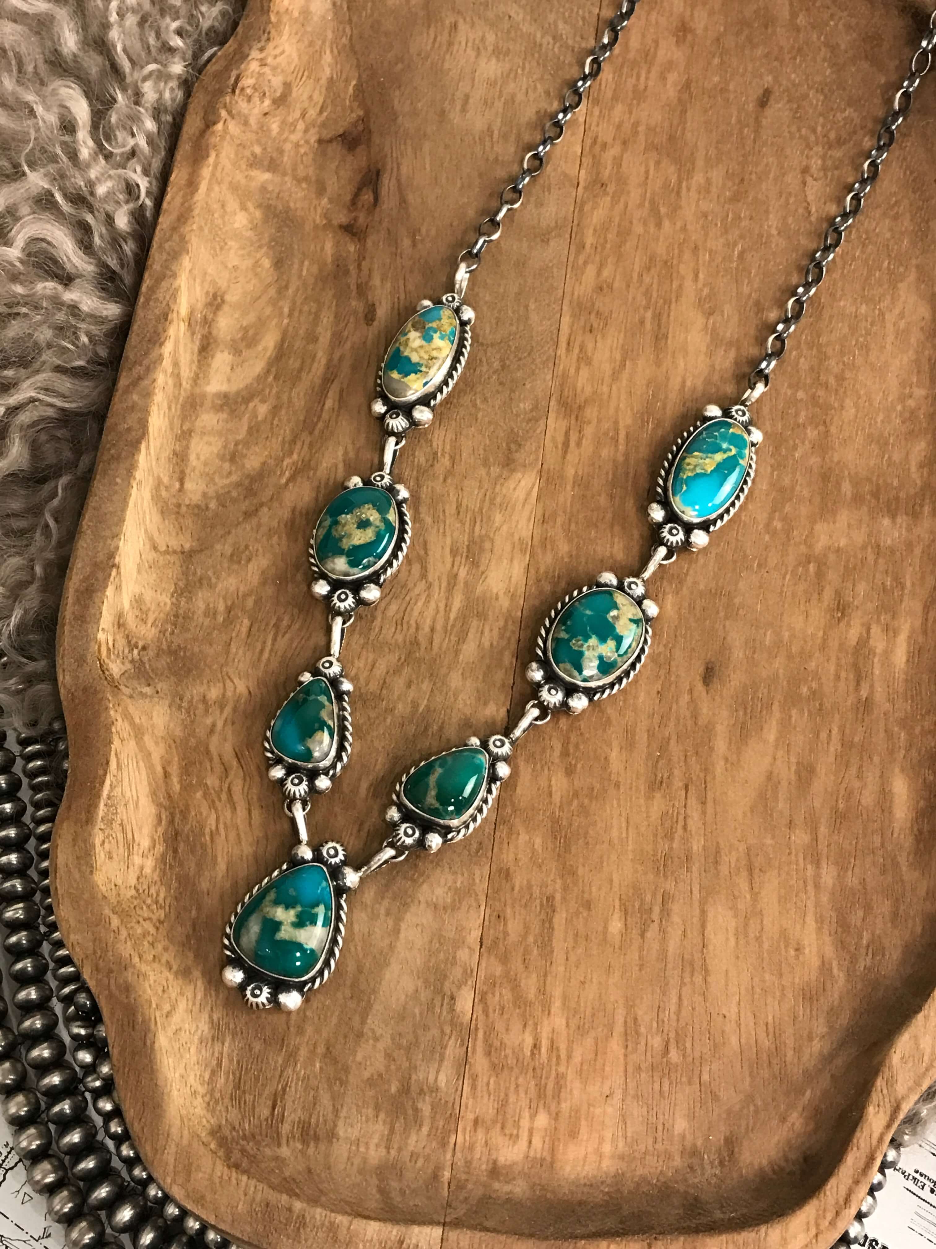 The Talula Turquoise Statement Necklace Set-Necklaces-Calli Co., Turquoise and Silver Jewelry, Native American Handmade, Zuni Tribe, Navajo Tribe, Brock Texas