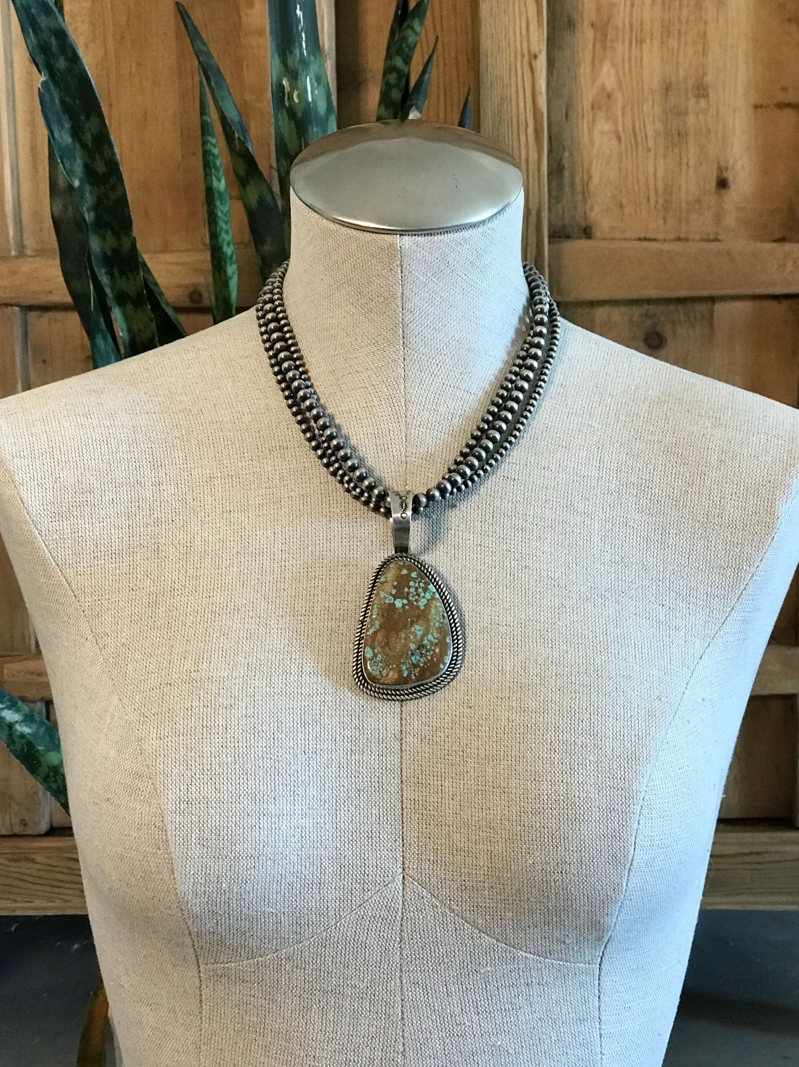 The Billings Turquoise Pendant-Pendants-Calli Co., Turquoise and Silver Jewelry, Native American Handmade, Zuni Tribe, Navajo Tribe, Brock Texas