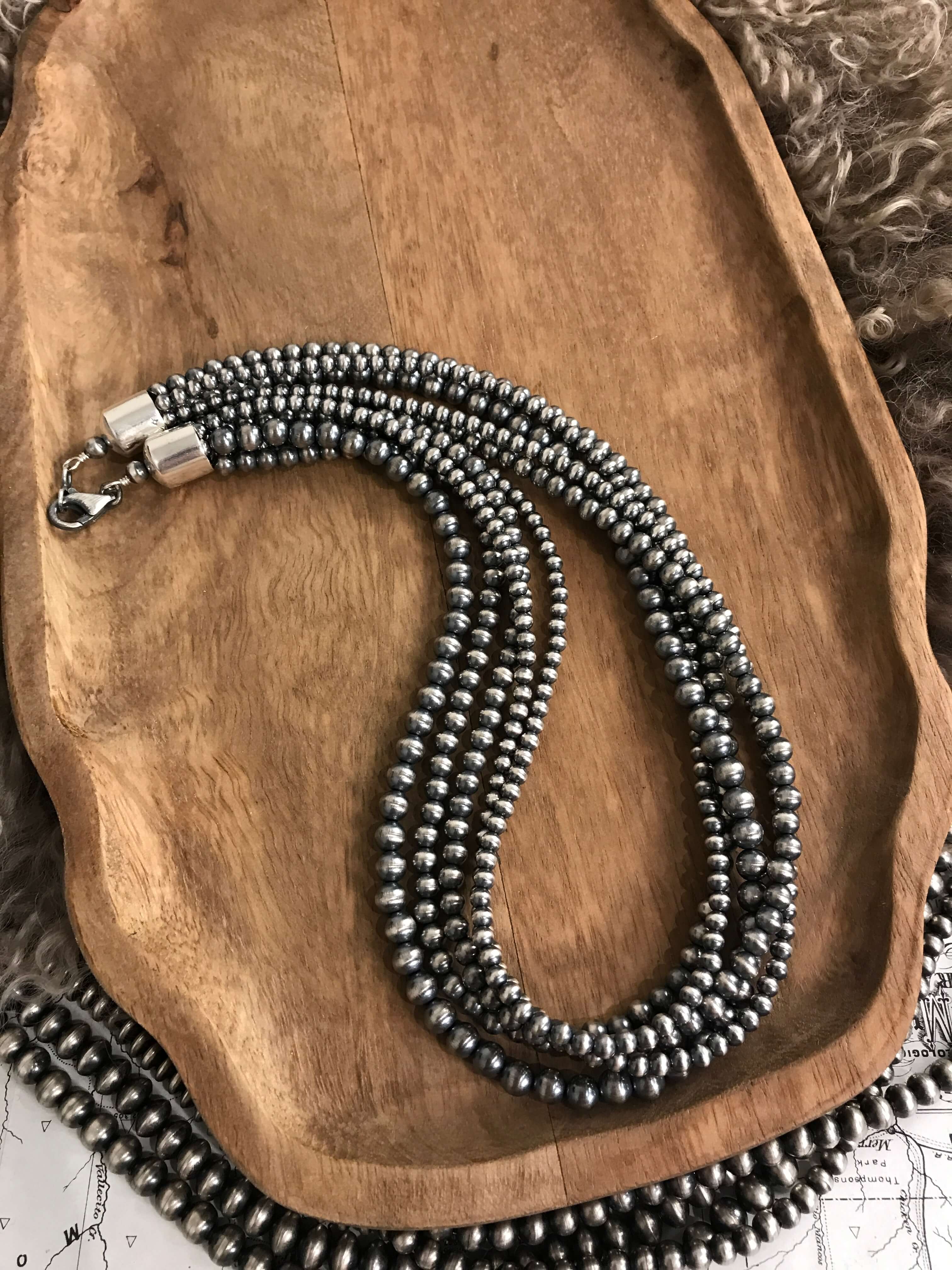 The Five Strand Pearl Necklace-Necklaces-Calli Co., Turquoise and Silver Jewelry, Native American Handmade, Zuni Tribe, Navajo Tribe, Brock Texas