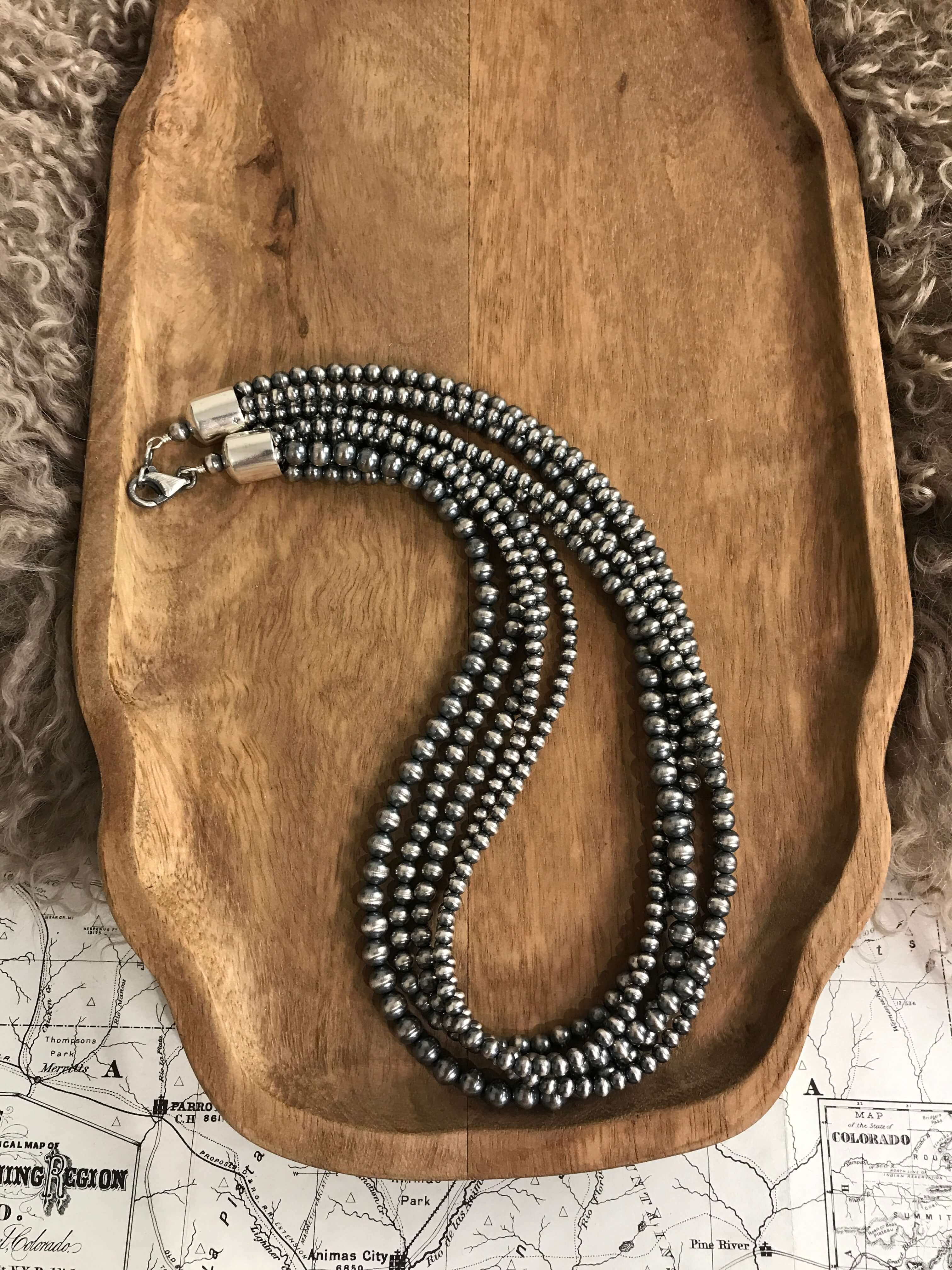 The Five Strand Pearl Necklace-Necklaces-Calli Co., Turquoise and Silver Jewelry, Native American Handmade, Zuni Tribe, Navajo Tribe, Brock Texas