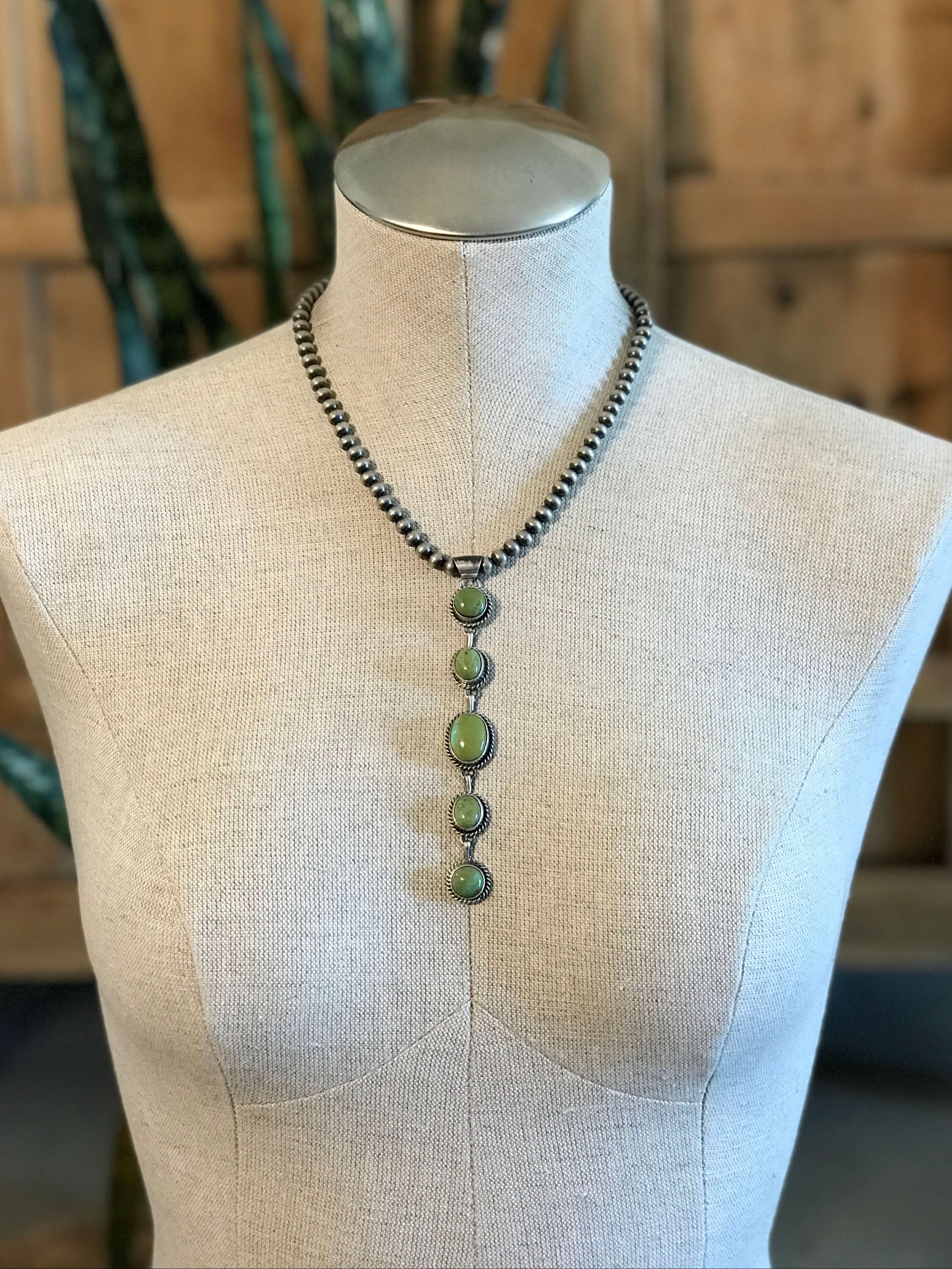 The Durango 5 Stone Lariat Pendant, 2-Necklaces-Calli Co., Turquoise and Silver Jewelry, Native American Handmade, Zuni Tribe, Navajo Tribe, Brock Texas
