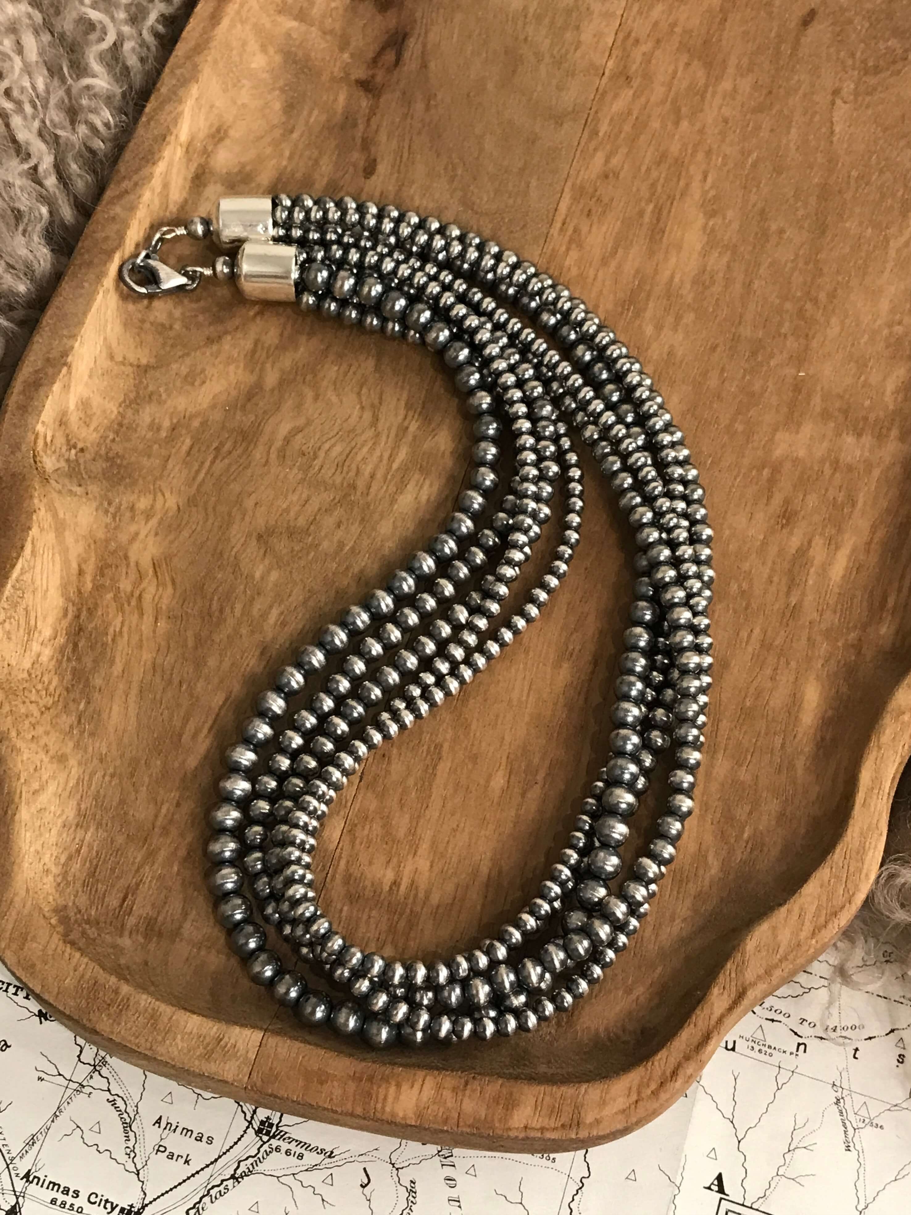 The Five Strand Pearl Necklace-Necklaces-Calli Co., Turquoise and Silver Jewelry, Native American Handmade, Zuni Tribe, Navajo Tribe, Brock Texas