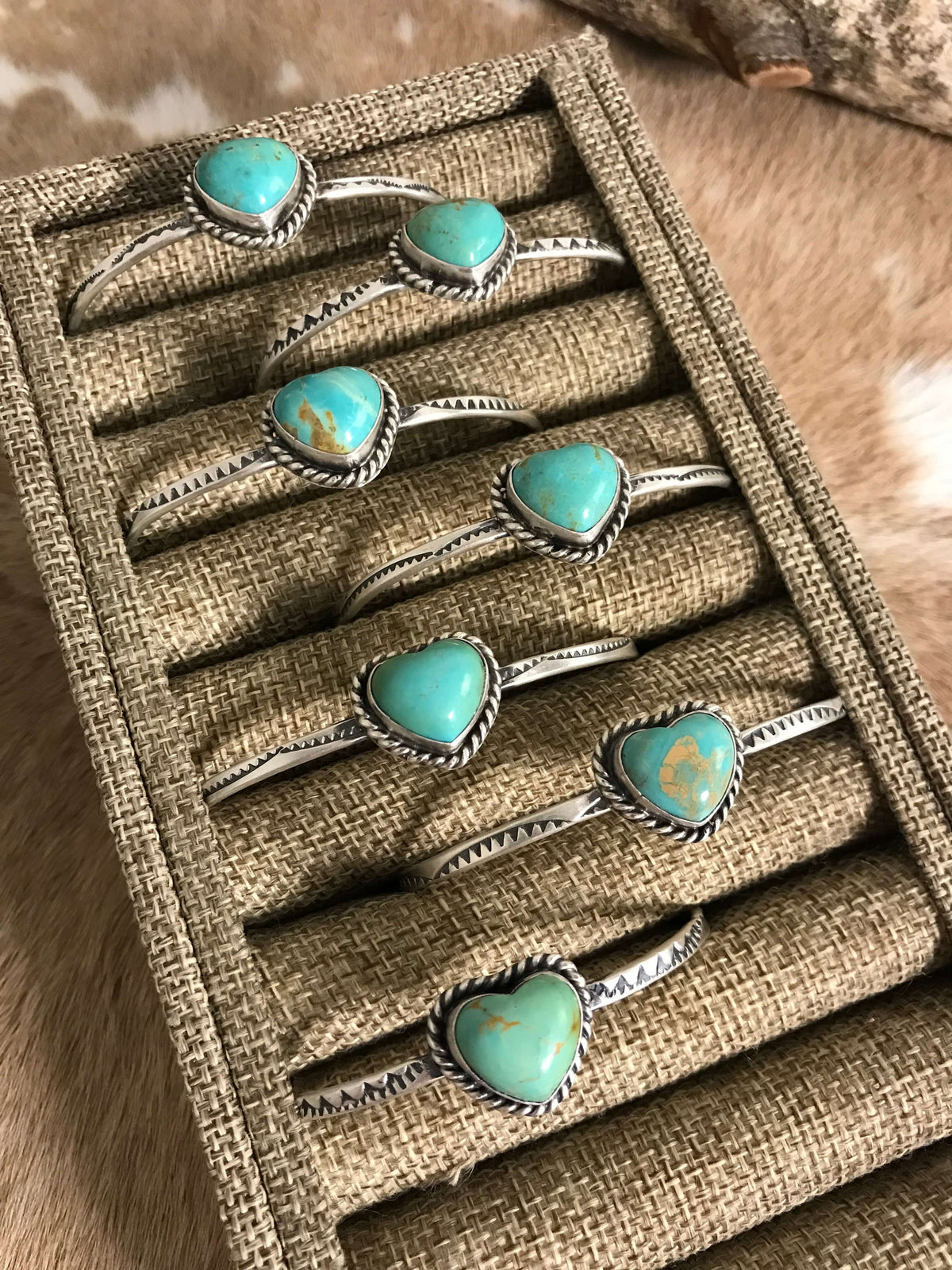 The Margot Heart Cuffs-Bracelets & Cuffs-Calli Co., Turquoise and Silver Jewelry, Native American Handmade, Zuni Tribe, Navajo Tribe, Brock Texas
