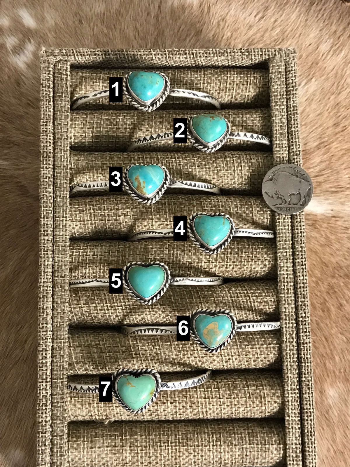 The Margot Heart Cuffs-Bracelets & Cuffs-Calli Co., Turquoise and Silver Jewelry, Native American Handmade, Zuni Tribe, Navajo Tribe, Brock Texas