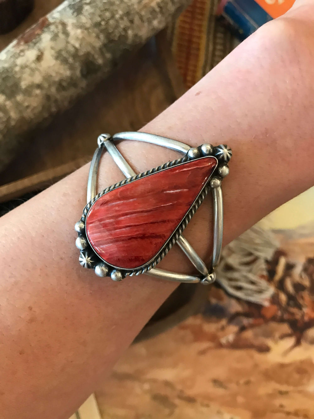 The Edens Isle Red Spiny Cuff, 3-Bracelets & Cuffs-Calli Co., Turquoise and Silver Jewelry, Native American Handmade, Zuni Tribe, Navajo Tribe, Brock Texas