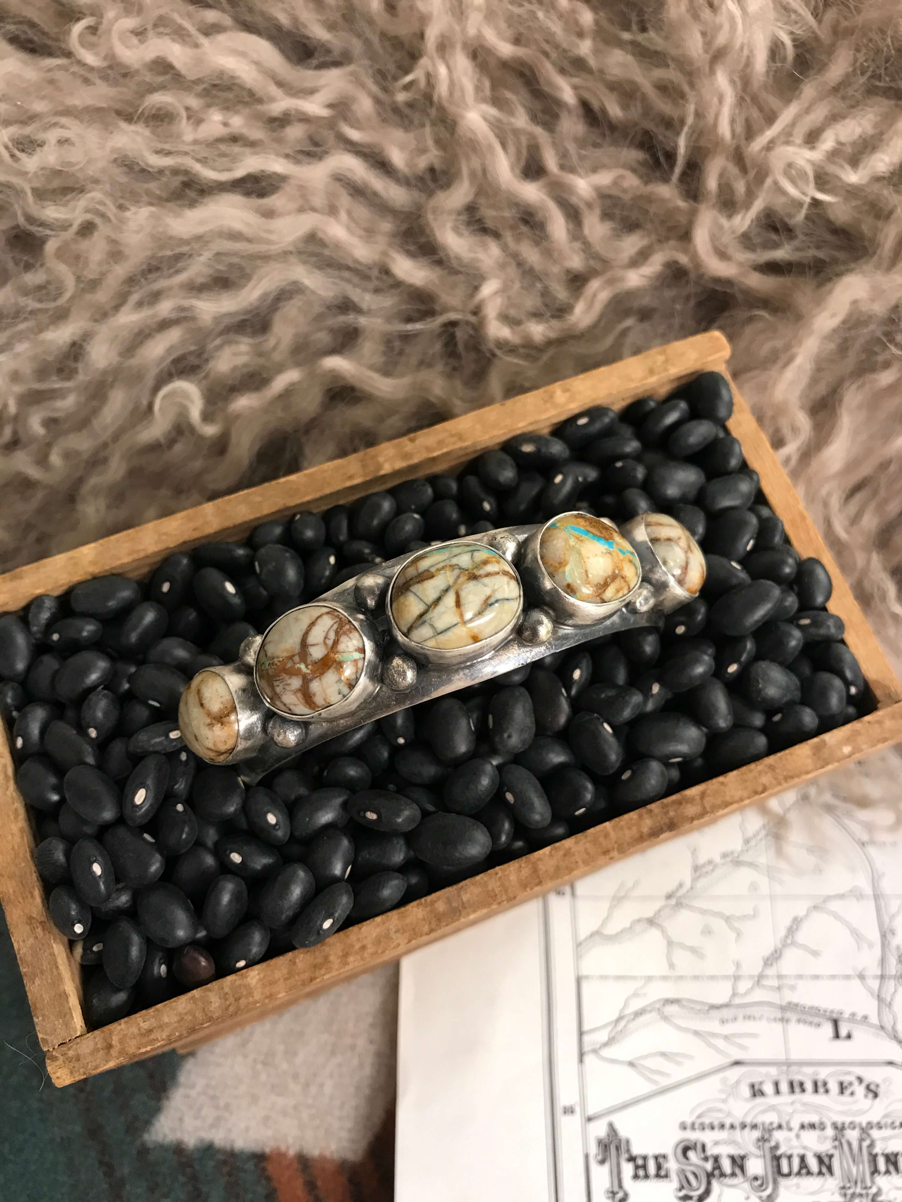 The 5 Stone Ribbon Cuff, 1-Bracelets & Cuffs-Calli Co., Turquoise and Silver Jewelry, Native American Handmade, Zuni Tribe, Navajo Tribe, Brock Texas