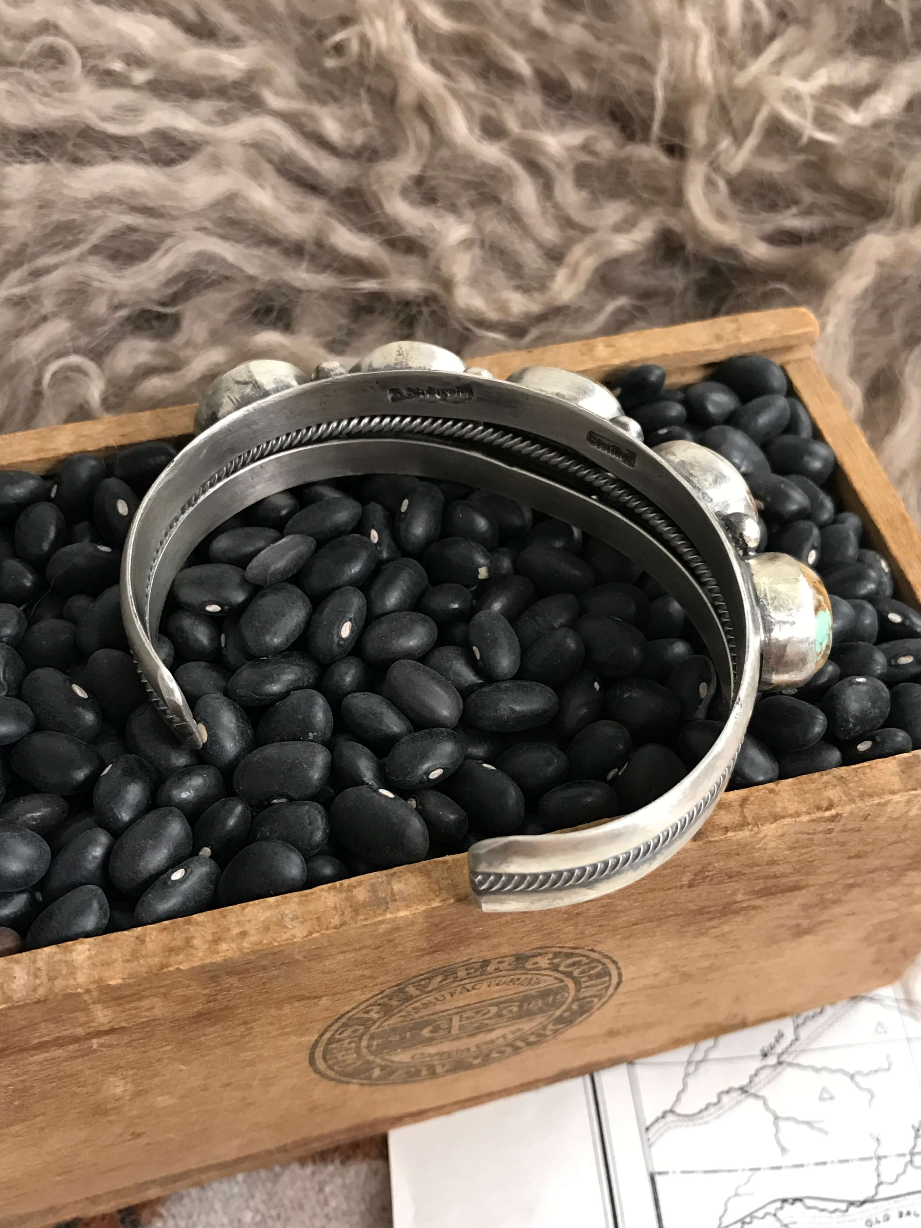 The 5 Stone Ribbon Cuff, 1-Bracelets & Cuffs-Calli Co., Turquoise and Silver Jewelry, Native American Handmade, Zuni Tribe, Navajo Tribe, Brock Texas