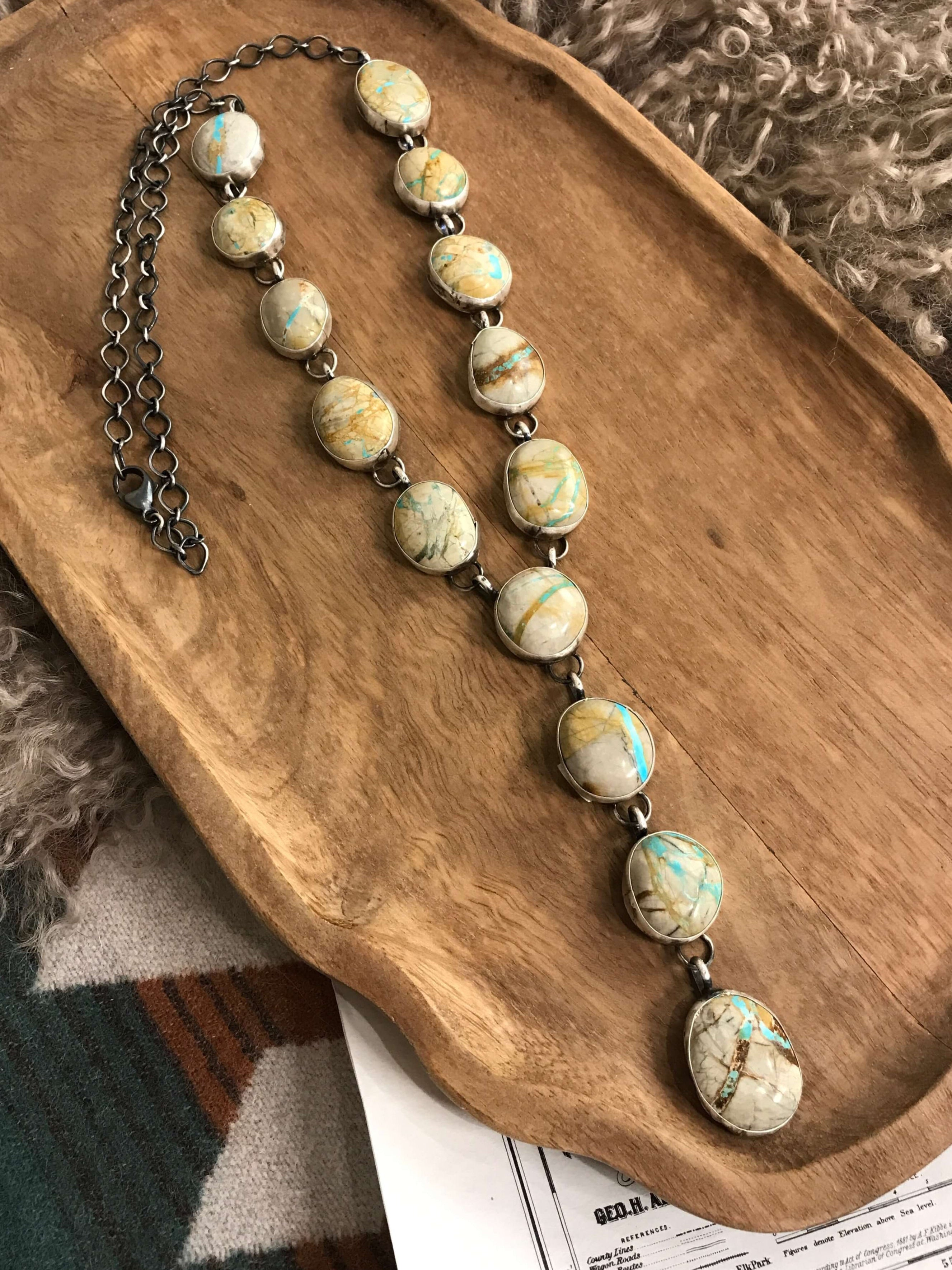 The Sedona Lariat Necklace-Necklaces-Calli Co., Turquoise and Silver Jewelry, Native American Handmade, Zuni Tribe, Navajo Tribe, Brock Texas