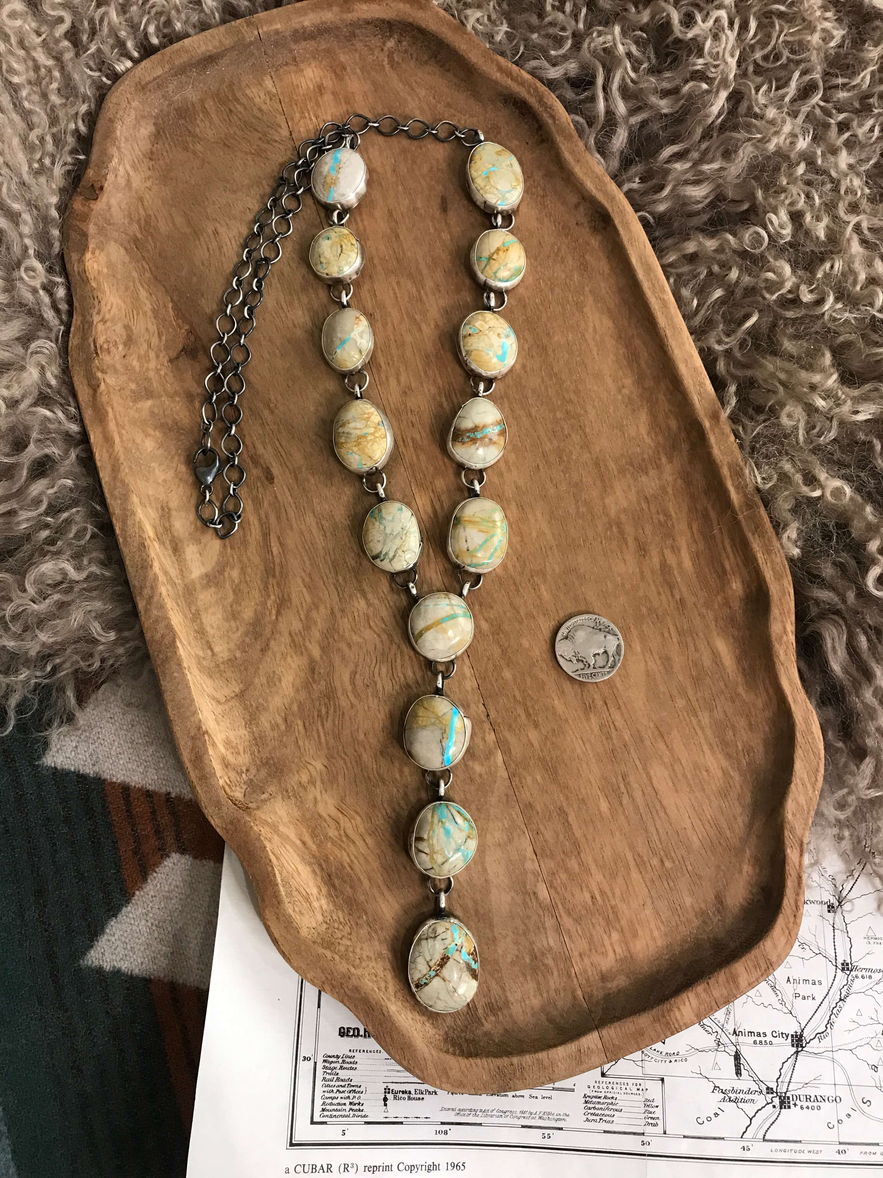 The Sedona Lariat Necklace-Necklaces-Calli Co., Turquoise and Silver Jewelry, Native American Handmade, Zuni Tribe, Navajo Tribe, Brock Texas