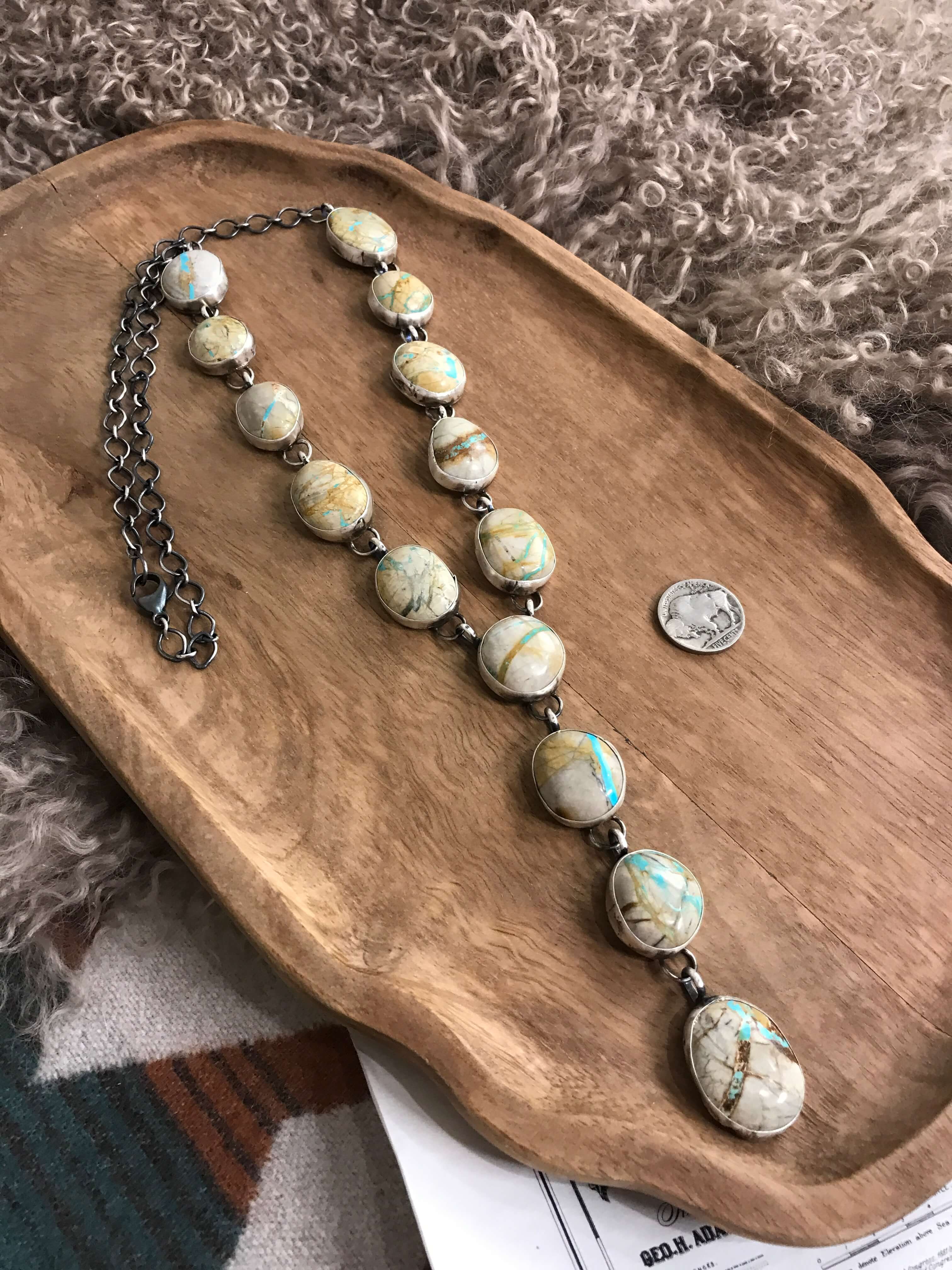 The Sedona Lariat Necklace-Necklaces-Calli Co., Turquoise and Silver Jewelry, Native American Handmade, Zuni Tribe, Navajo Tribe, Brock Texas