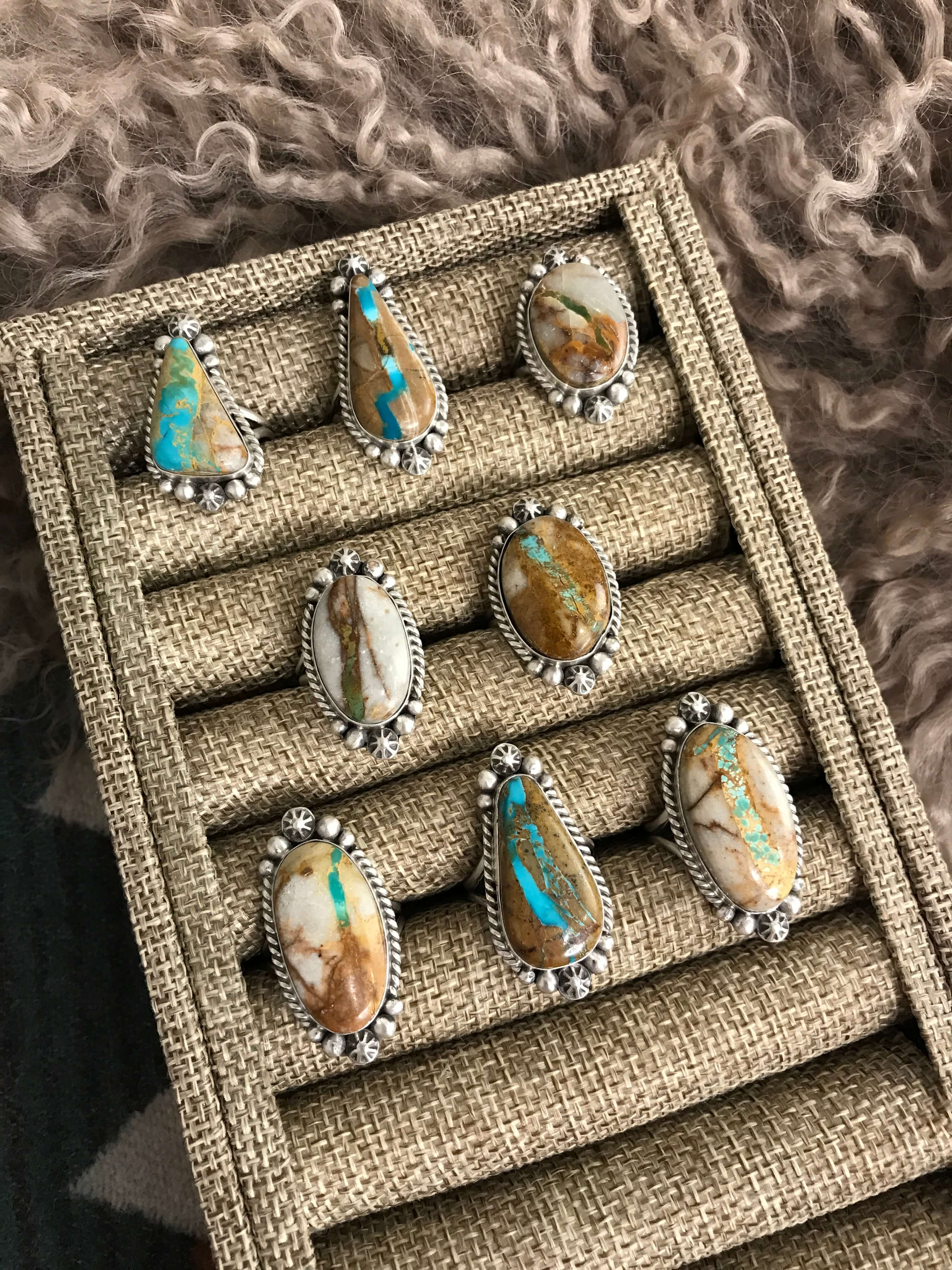 The Banks Rings-Rings-Calli Co., Turquoise and Silver Jewelry, Native American Handmade, Zuni Tribe, Navajo Tribe, Brock Texas