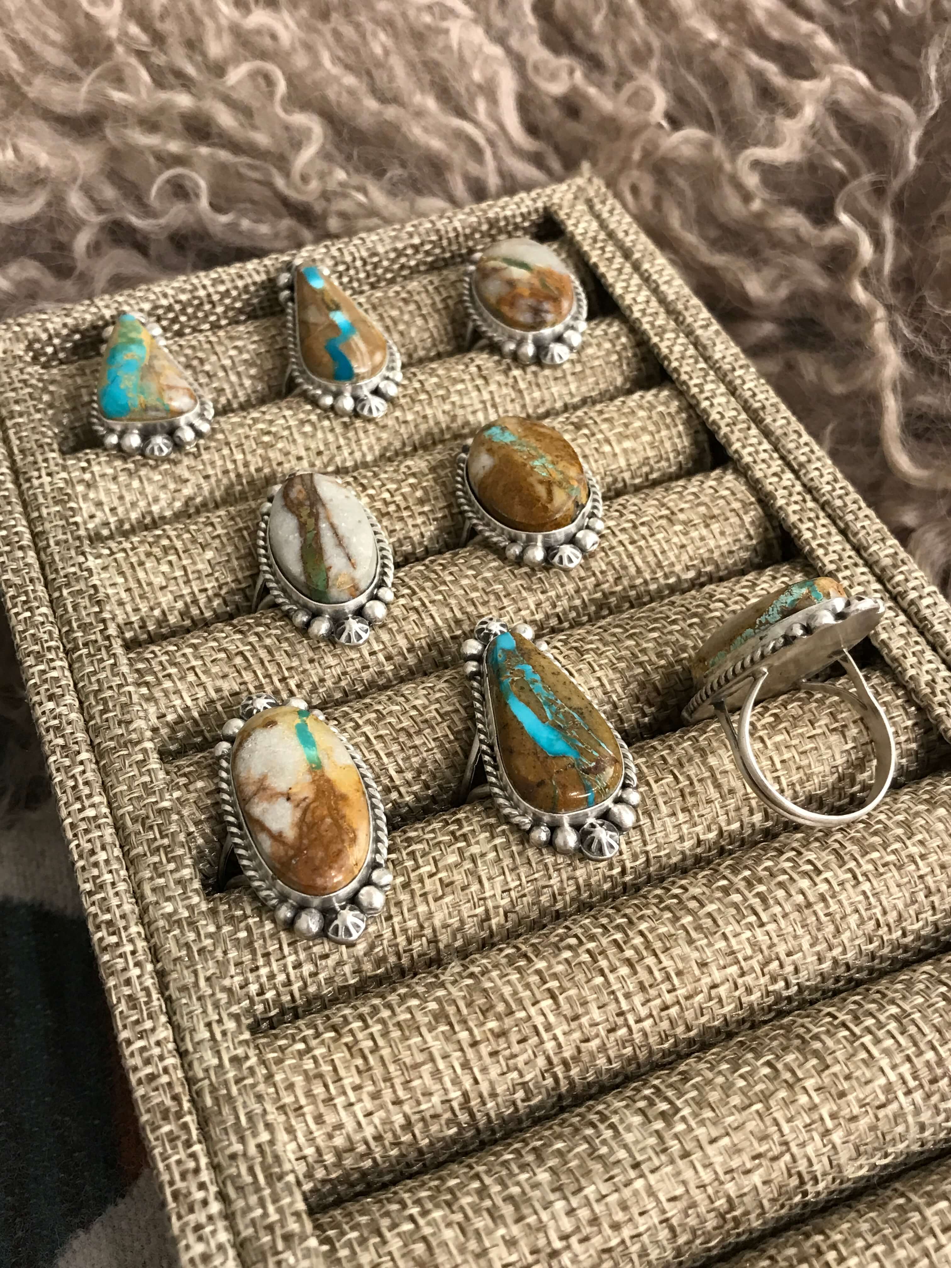 The Banks Rings-Rings-Calli Co., Turquoise and Silver Jewelry, Native American Handmade, Zuni Tribe, Navajo Tribe, Brock Texas