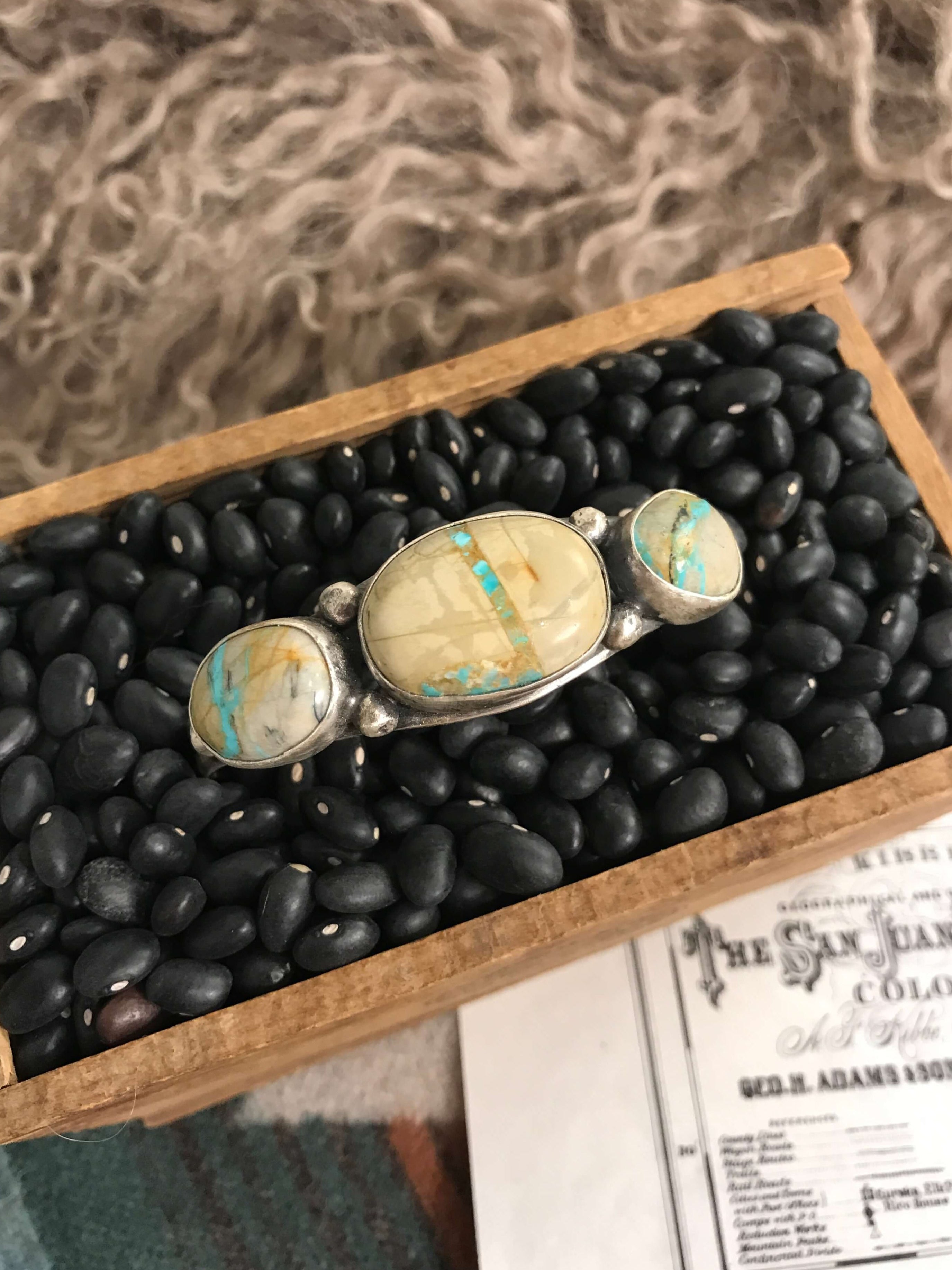 The 3 Stone Ribbon Cuff-Bracelets & Cuffs-Calli Co., Turquoise and Silver Jewelry, Native American Handmade, Zuni Tribe, Navajo Tribe, Brock Texas