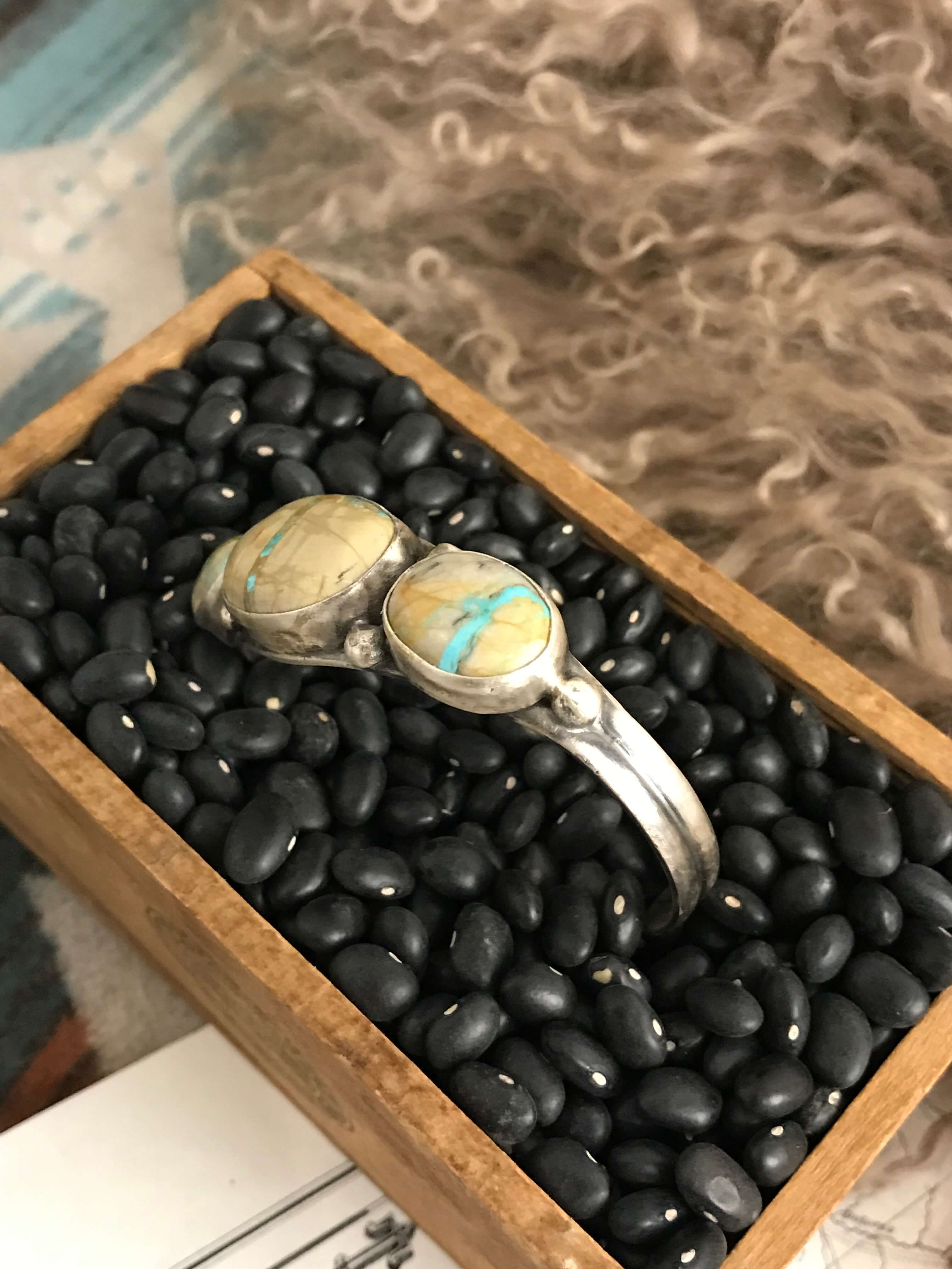 The 3 Stone Ribbon Cuff-Bracelets & Cuffs-Calli Co., Turquoise and Silver Jewelry, Native American Handmade, Zuni Tribe, Navajo Tribe, Brock Texas