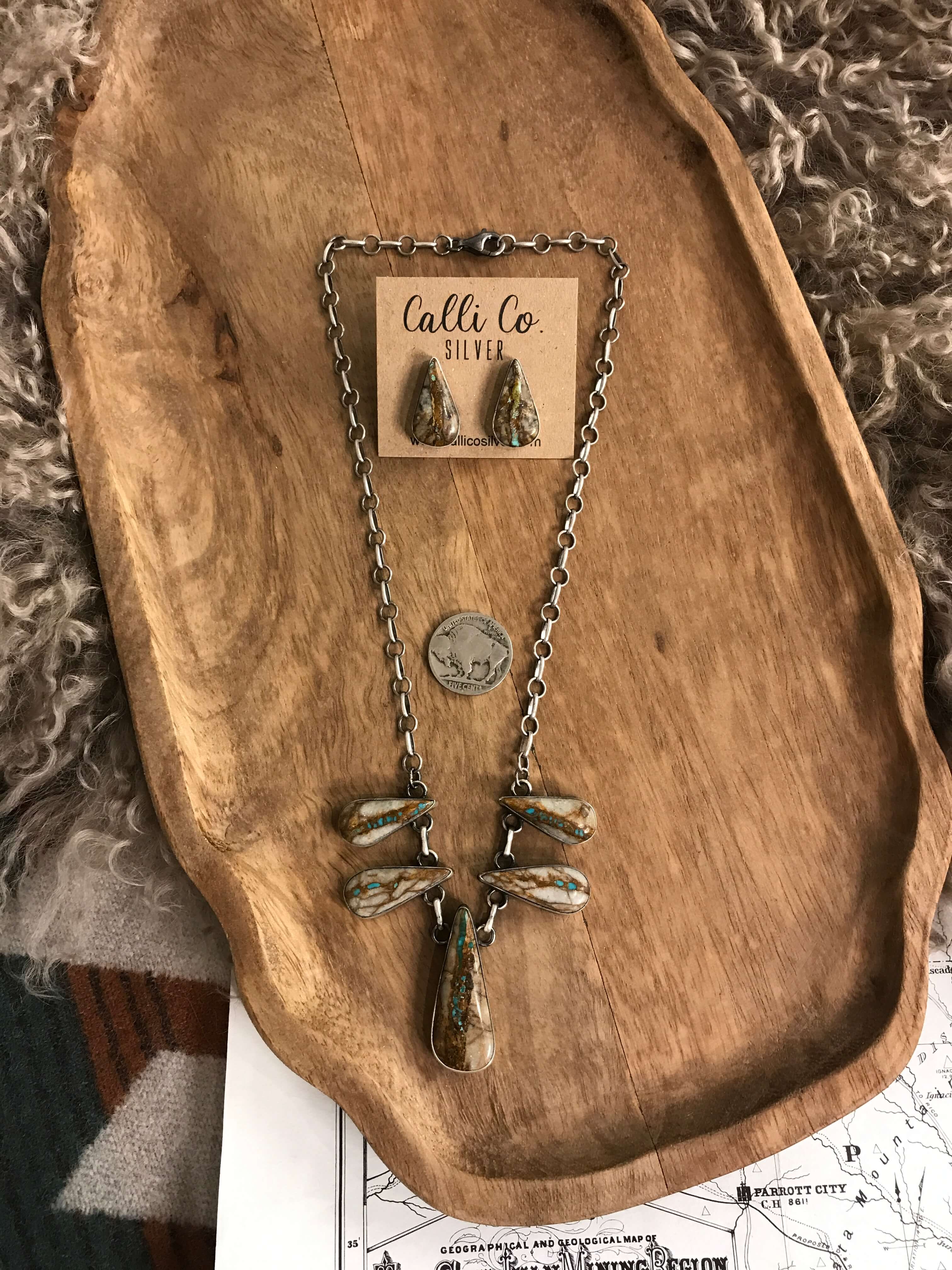 The Jorie Necklace Set-Necklaces-Calli Co., Turquoise and Silver Jewelry, Native American Handmade, Zuni Tribe, Navajo Tribe, Brock Texas