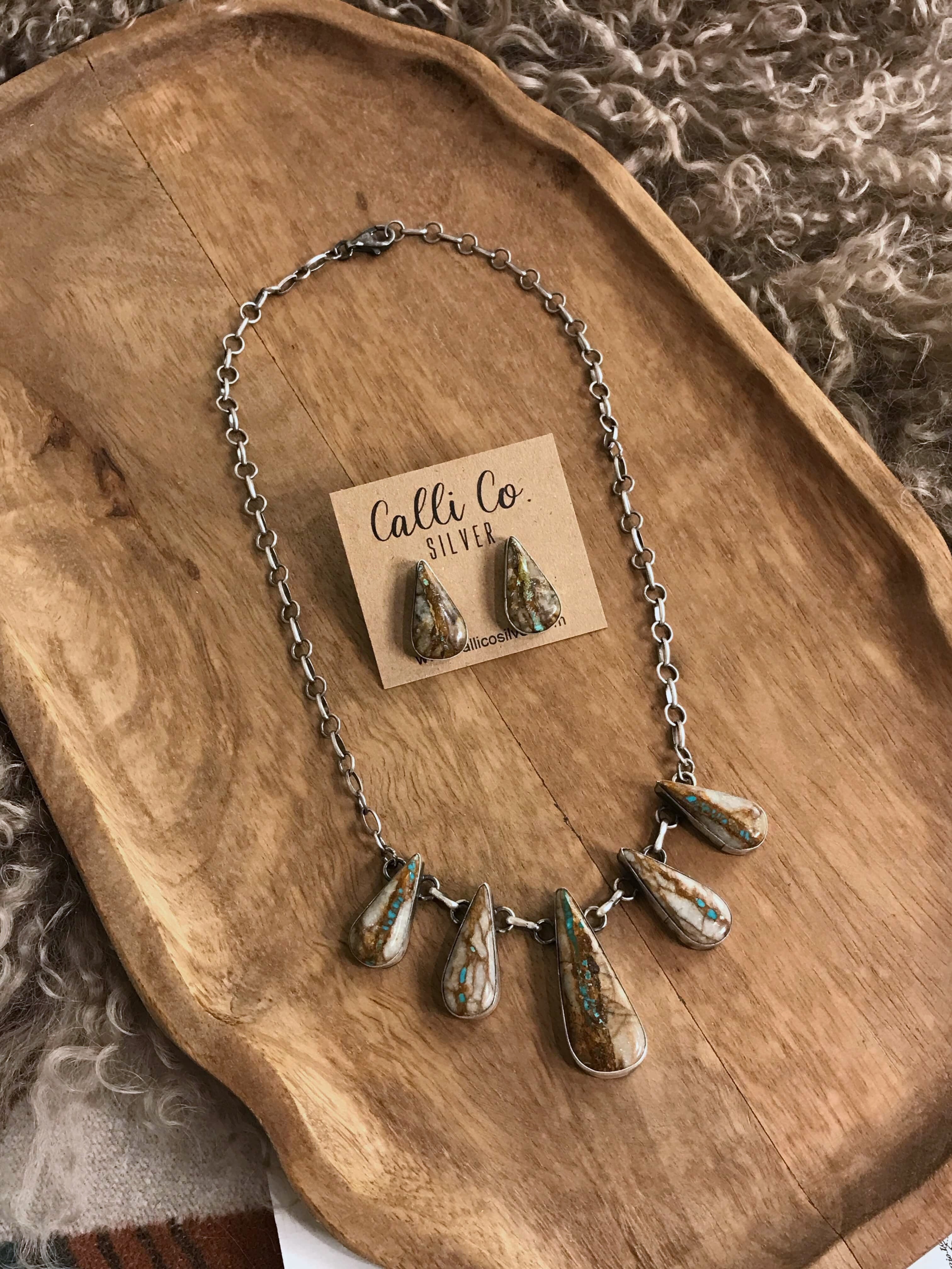 The Jorie Necklace Set-Necklaces-Calli Co., Turquoise and Silver Jewelry, Native American Handmade, Zuni Tribe, Navajo Tribe, Brock Texas