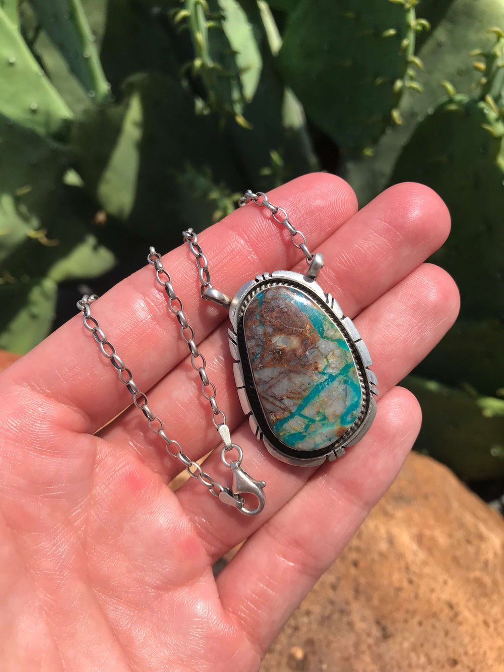 The Brock Turquoise Necklace, 9-Necklaces-Calli Co., Turquoise and Silver Jewelry, Native American Handmade, Zuni Tribe, Navajo Tribe, Brock Texas