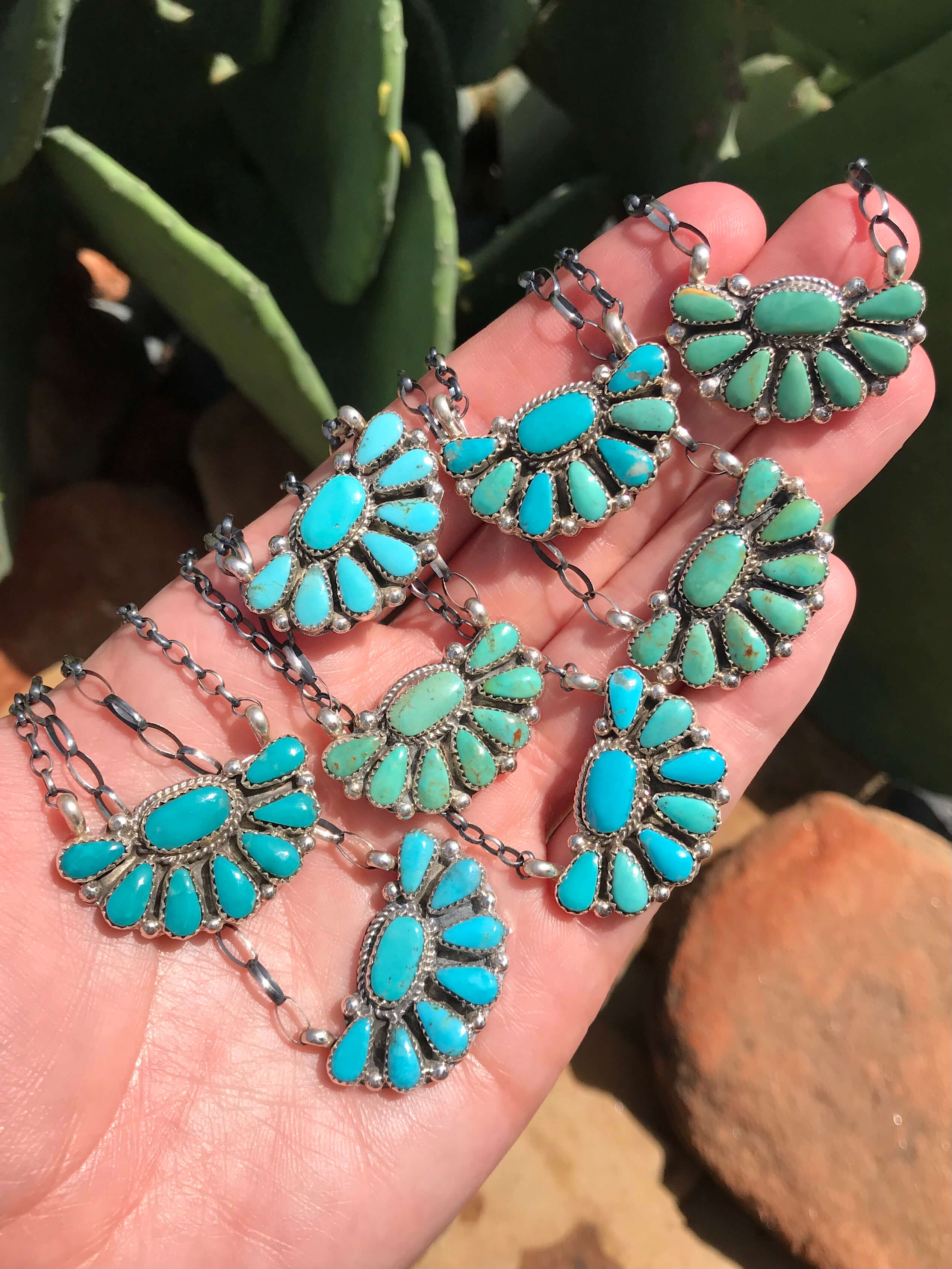 The Woodson Half Cluster Necklaces-Necklaces-Calli Co., Turquoise and Silver Jewelry, Native American Handmade, Zuni Tribe, Navajo Tribe, Brock Texas