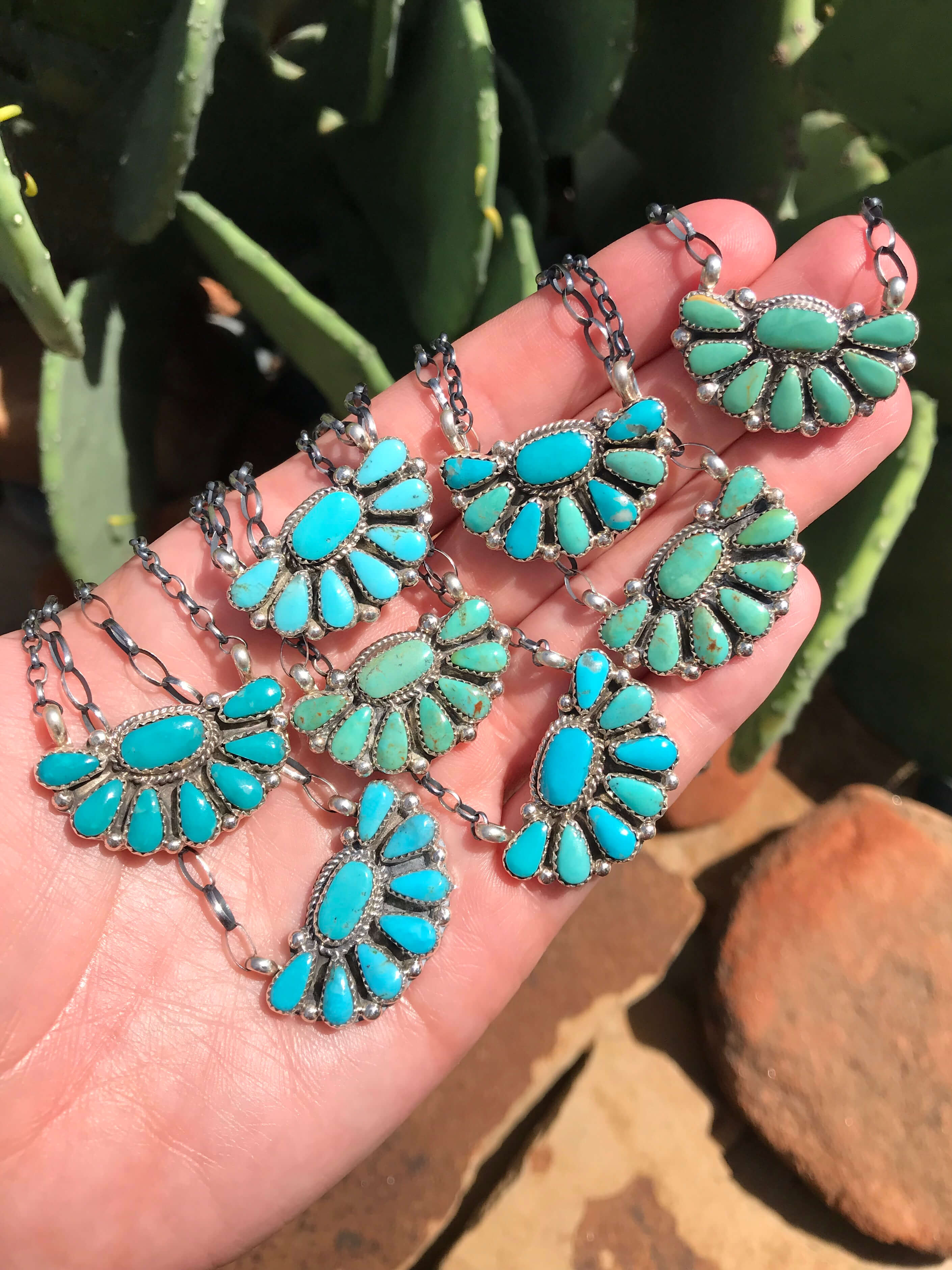 The Woodson Half Cluster Necklaces-Necklaces-Calli Co., Turquoise and Silver Jewelry, Native American Handmade, Zuni Tribe, Navajo Tribe, Brock Texas