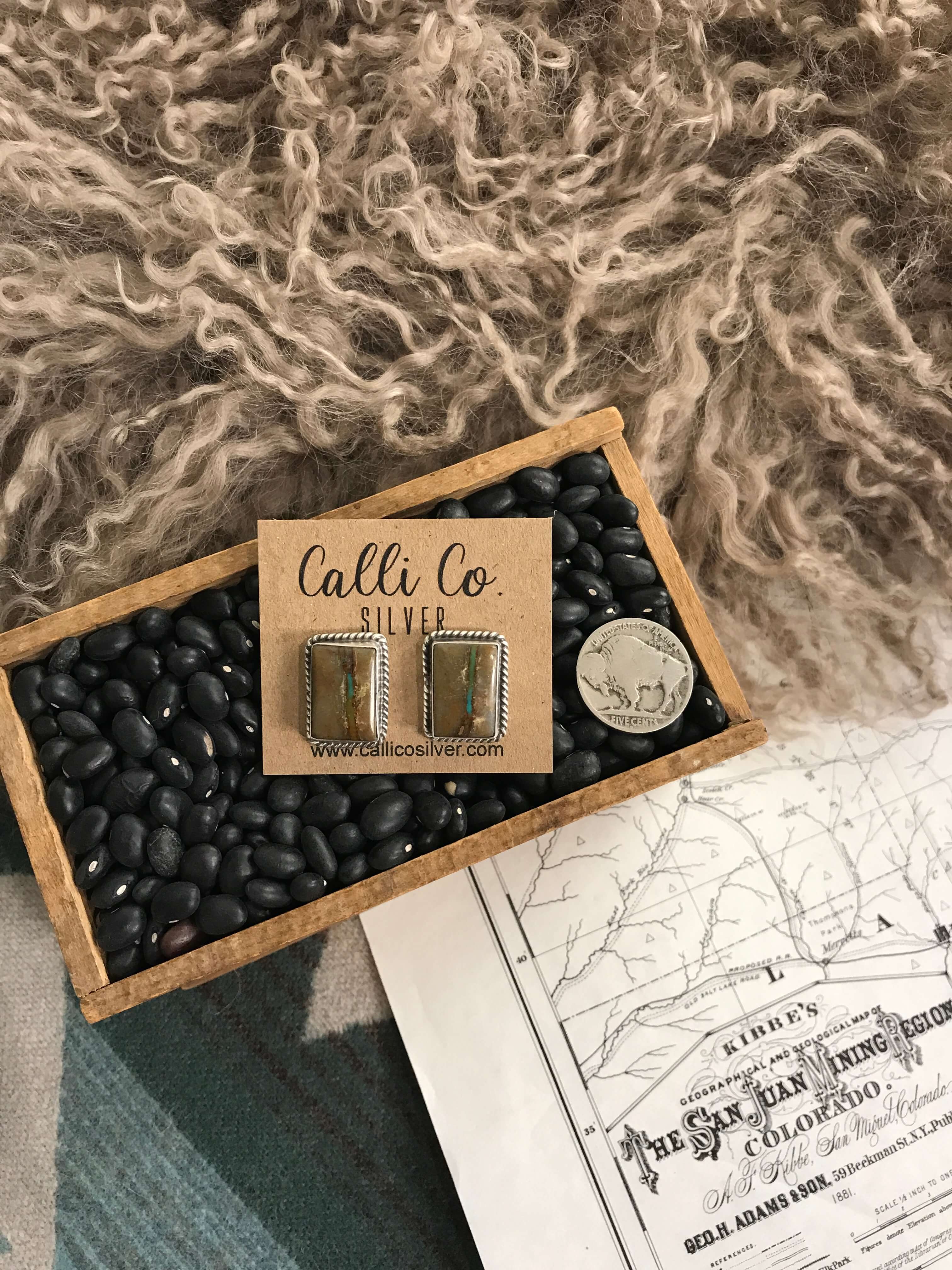 The Ribbon Studs, 6-Earrings-Calli Co., Turquoise and Silver Jewelry, Native American Handmade, Zuni Tribe, Navajo Tribe, Brock Texas