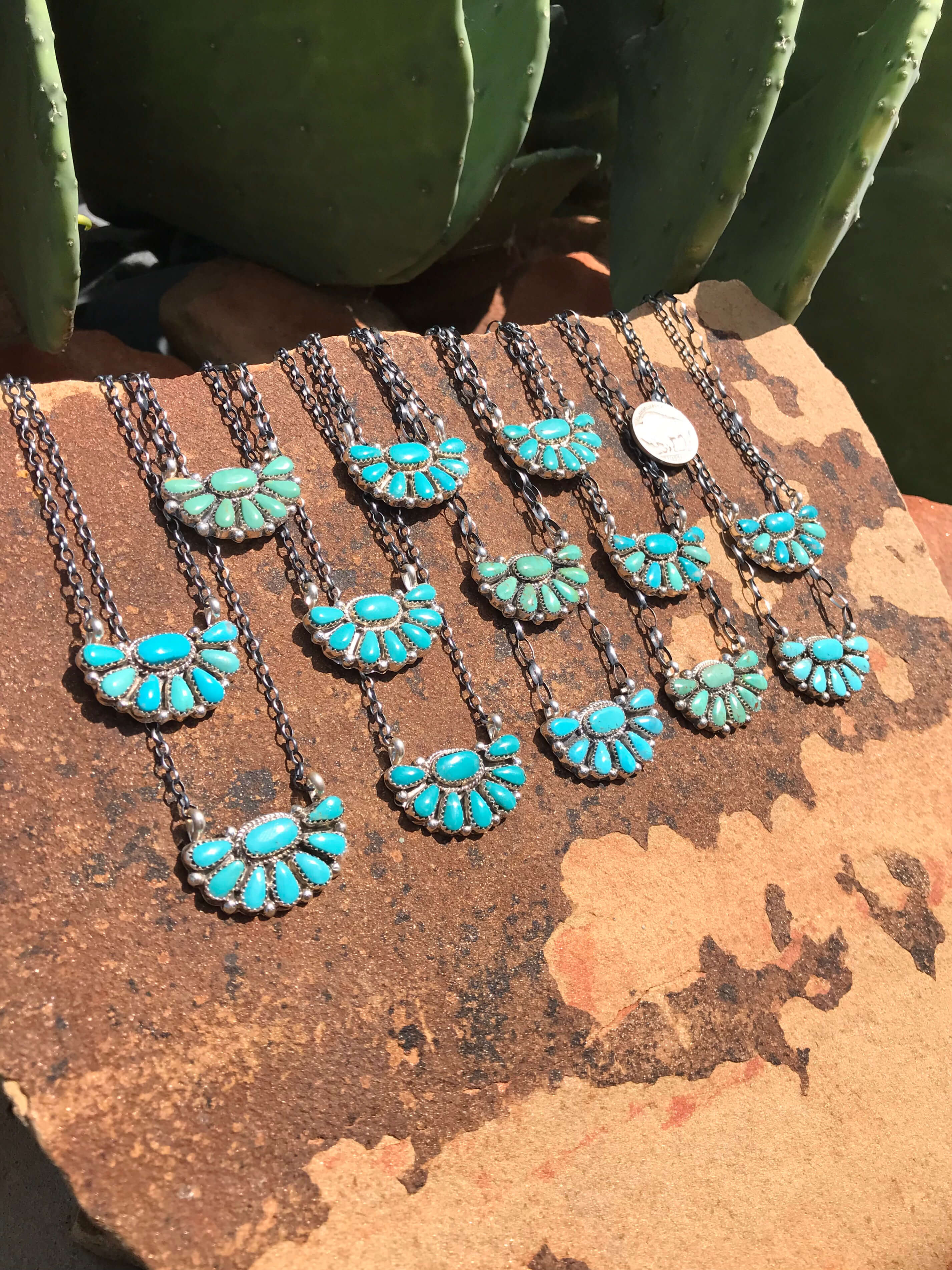 The Woodson Half Cluster Necklaces-Necklaces-Calli Co., Turquoise and Silver Jewelry, Native American Handmade, Zuni Tribe, Navajo Tribe, Brock Texas