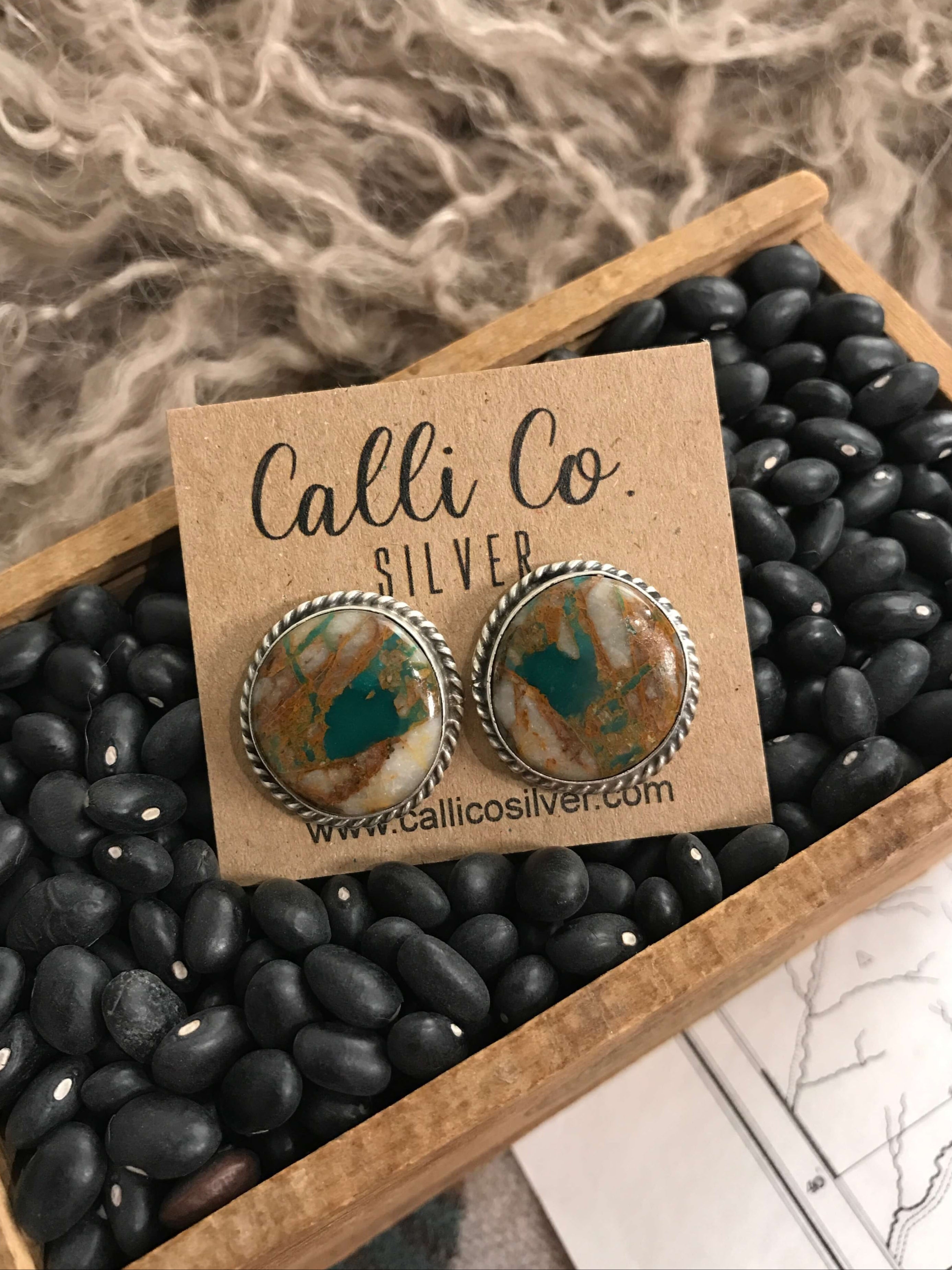 The Ribbon Studs, 9-Earrings-Calli Co., Turquoise and Silver Jewelry, Native American Handmade, Zuni Tribe, Navajo Tribe, Brock Texas