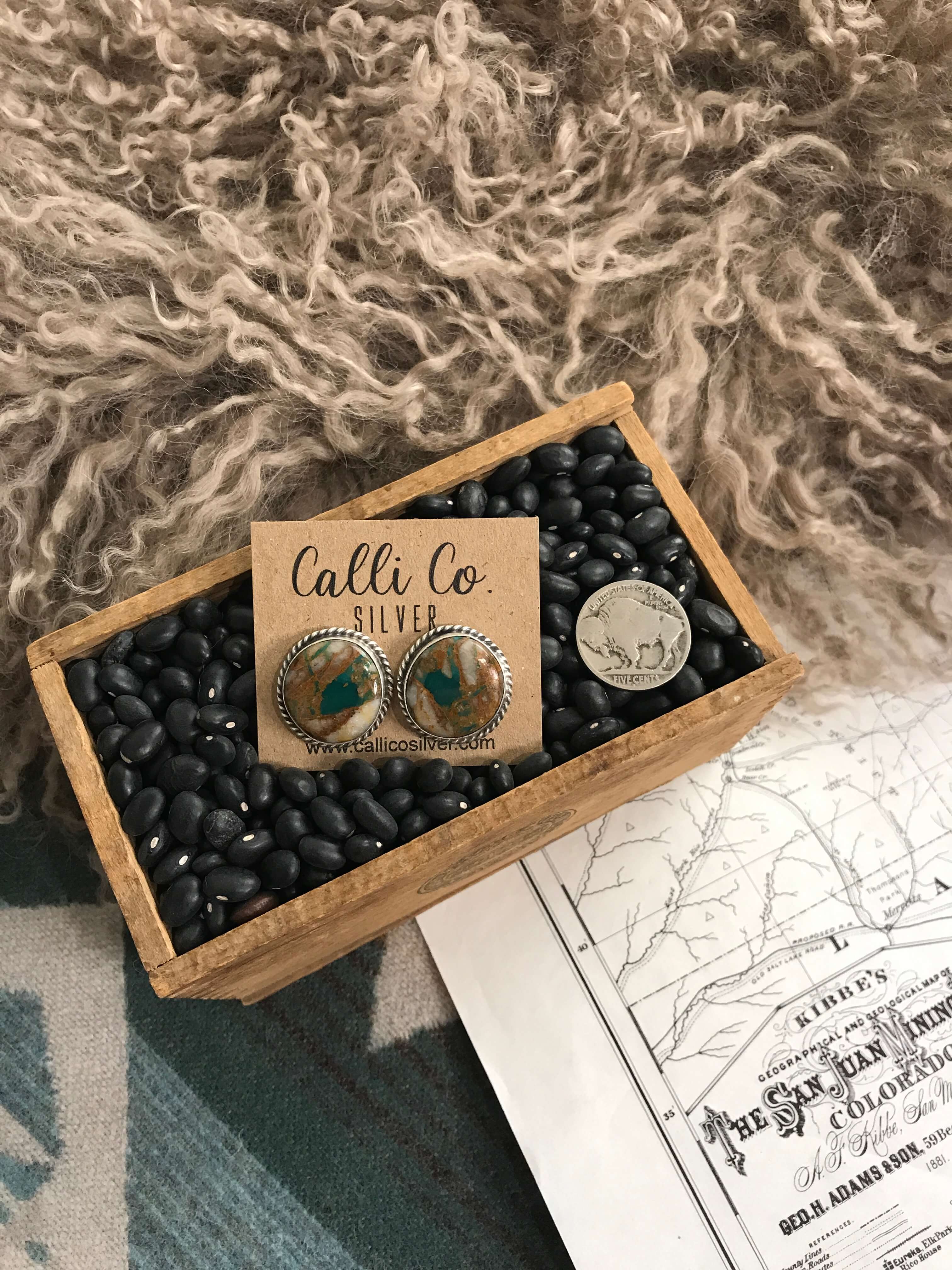 The Ribbon Studs, 9-Earrings-Calli Co., Turquoise and Silver Jewelry, Native American Handmade, Zuni Tribe, Navajo Tribe, Brock Texas