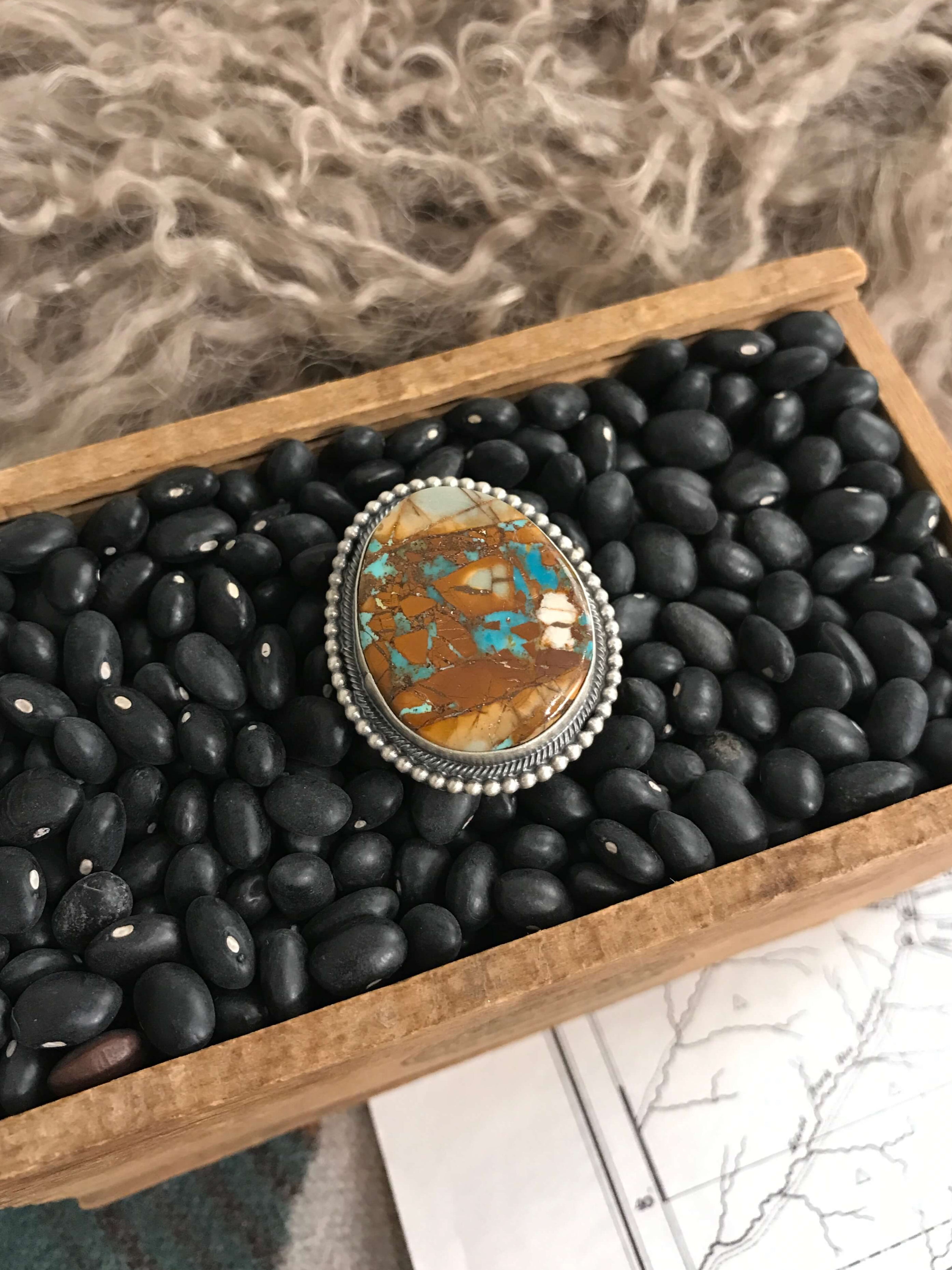 The Chesney Ring, Sz 6.5-Rings-Calli Co., Turquoise and Silver Jewelry, Native American Handmade, Zuni Tribe, Navajo Tribe, Brock Texas