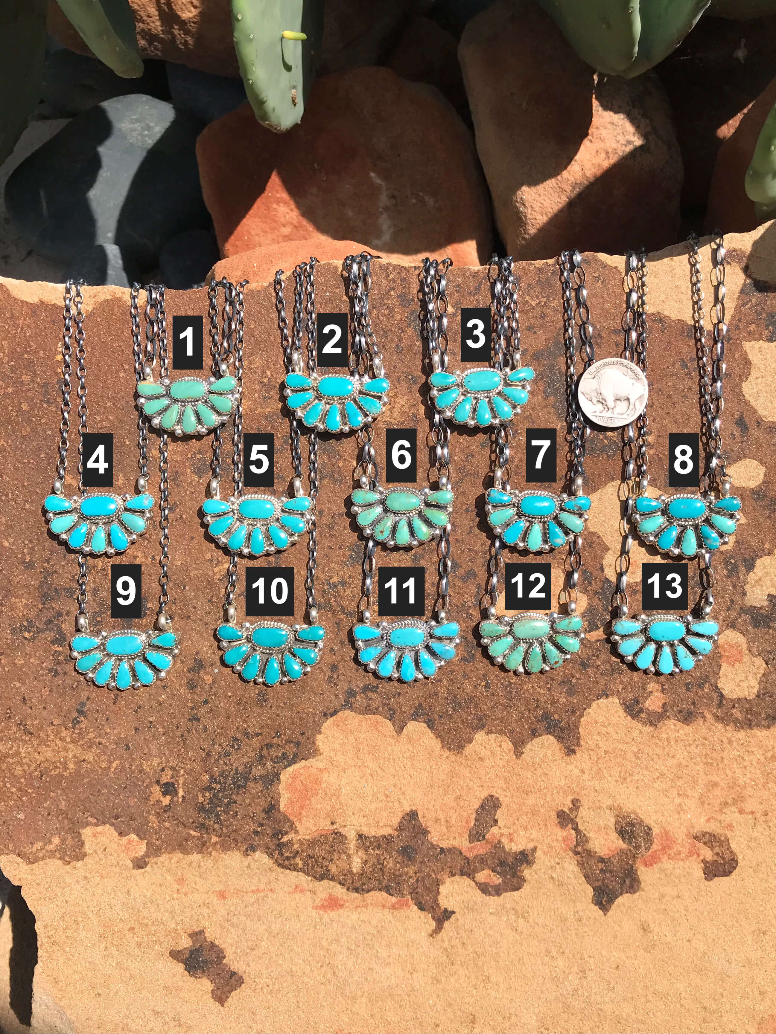 The Woodson Half Cluster Necklaces-Necklaces-Calli Co., Turquoise and Silver Jewelry, Native American Handmade, Zuni Tribe, Navajo Tribe, Brock Texas
