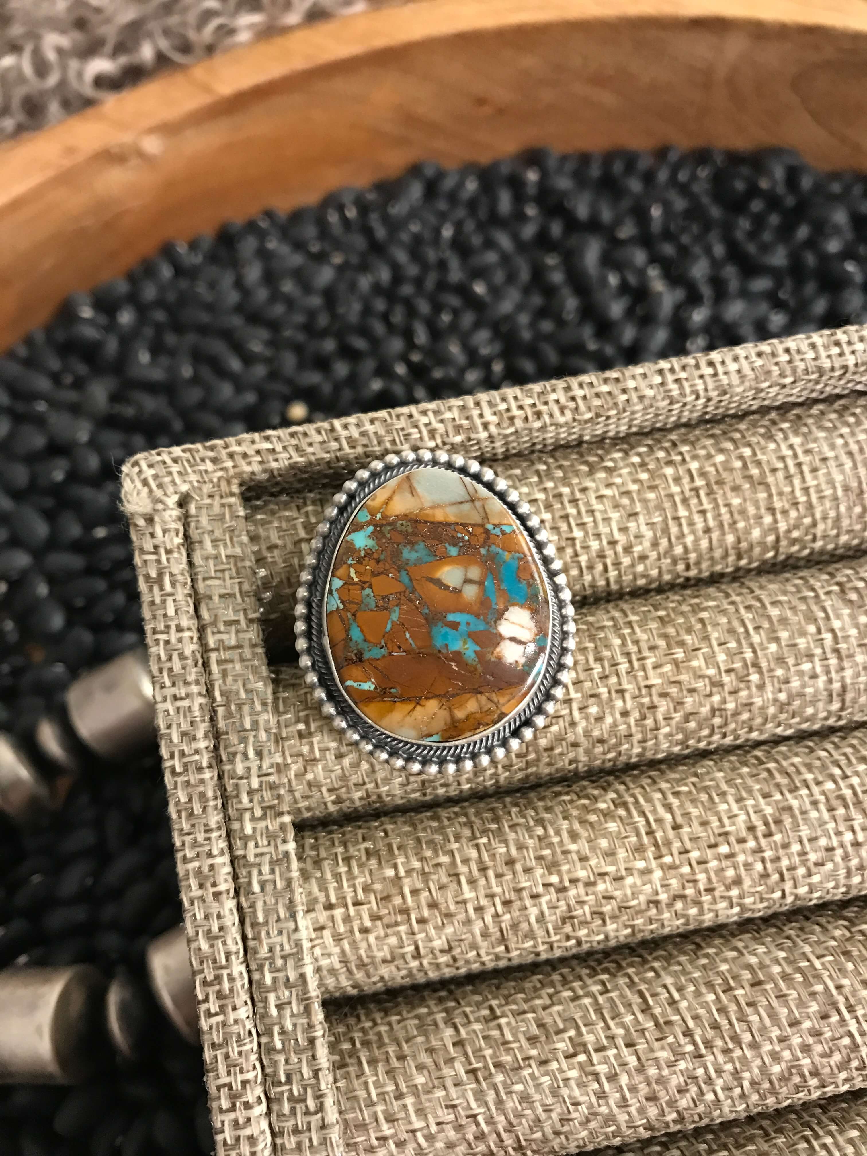 The Chesney Ring, Sz 6.5-Rings-Calli Co., Turquoise and Silver Jewelry, Native American Handmade, Zuni Tribe, Navajo Tribe, Brock Texas