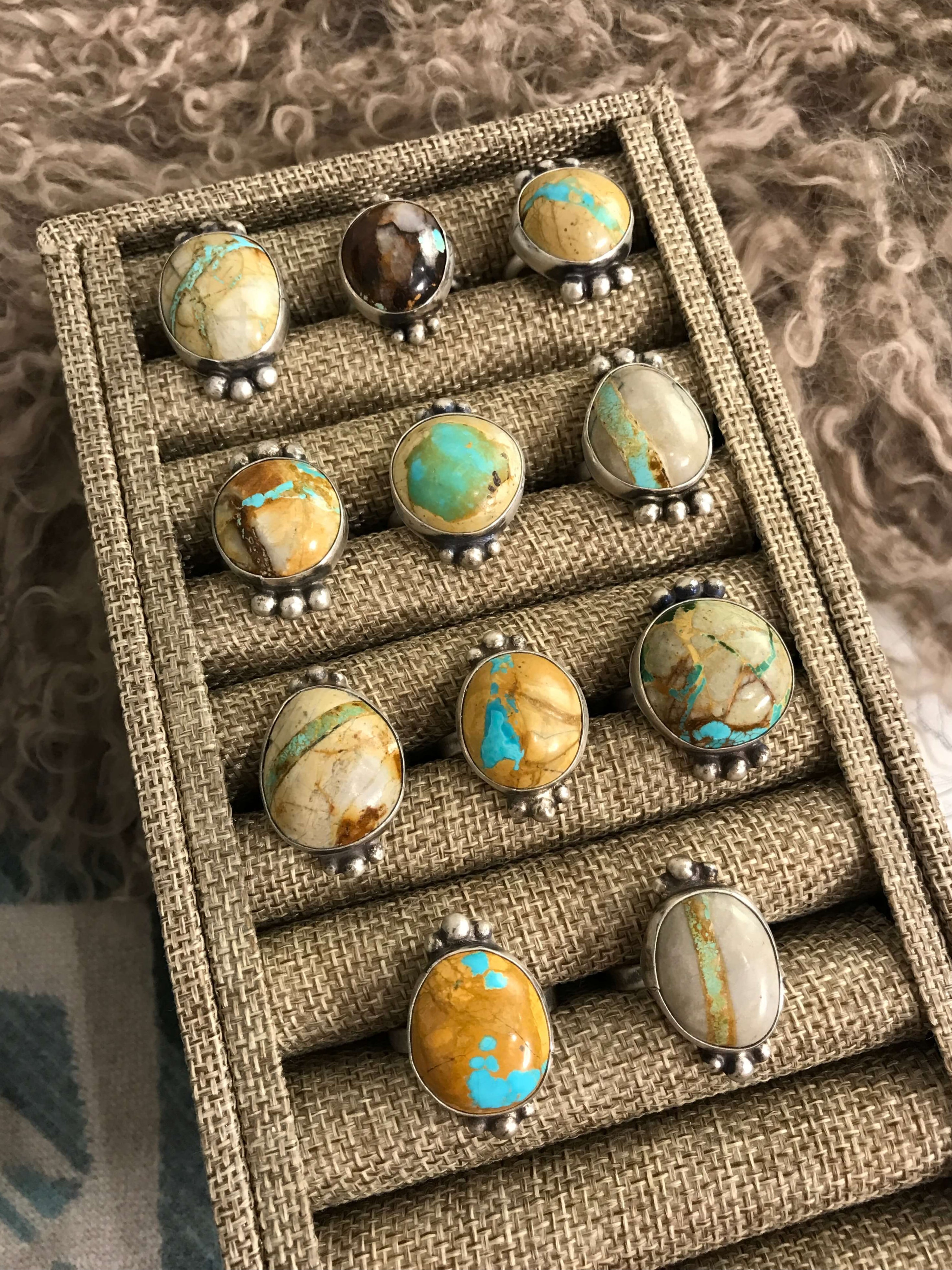 The Rimrock Rings-Rings-Calli Co., Turquoise and Silver Jewelry, Native American Handmade, Zuni Tribe, Navajo Tribe, Brock Texas