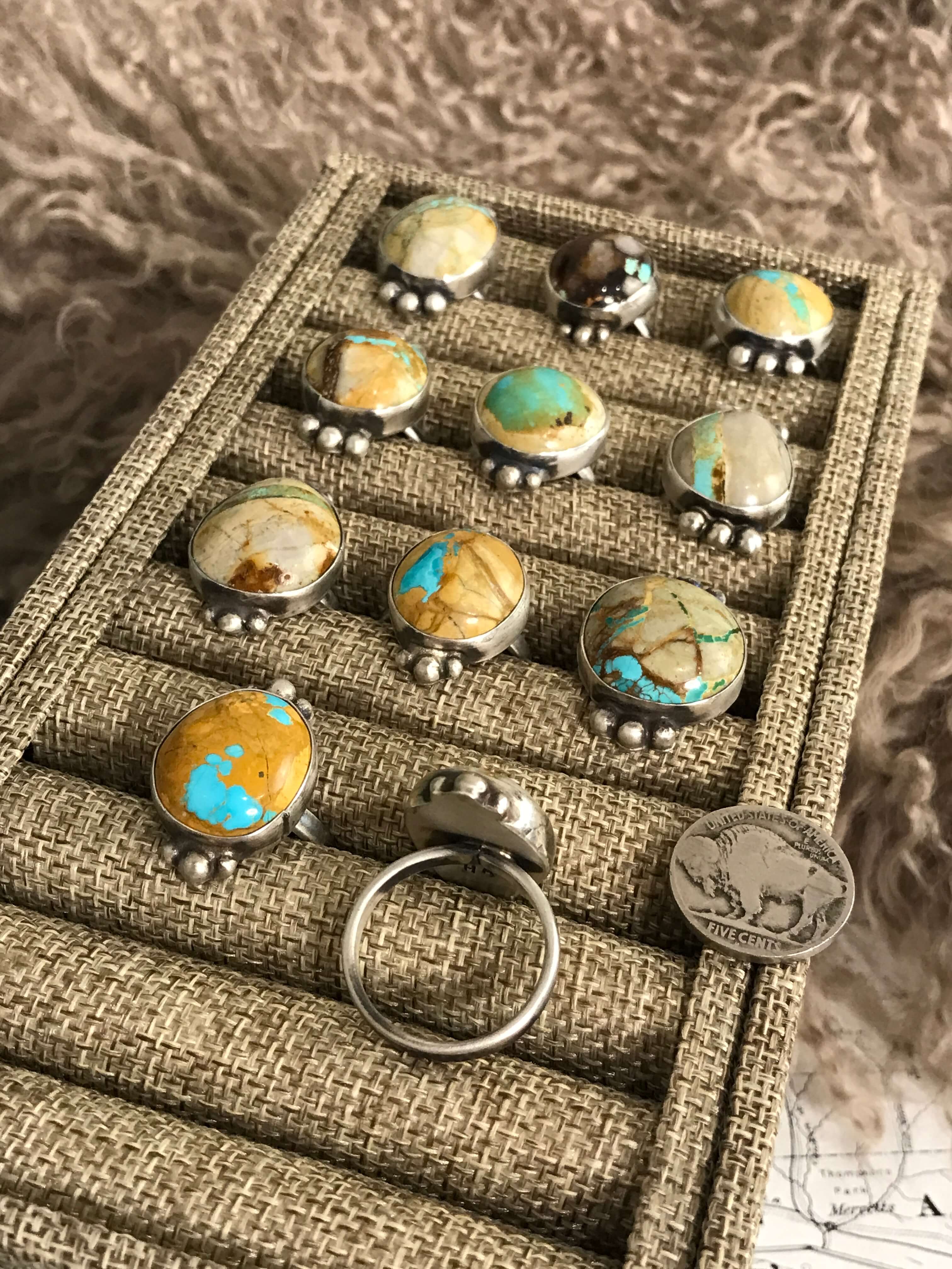 The Rimrock Rings-Rings-Calli Co., Turquoise and Silver Jewelry, Native American Handmade, Zuni Tribe, Navajo Tribe, Brock Texas