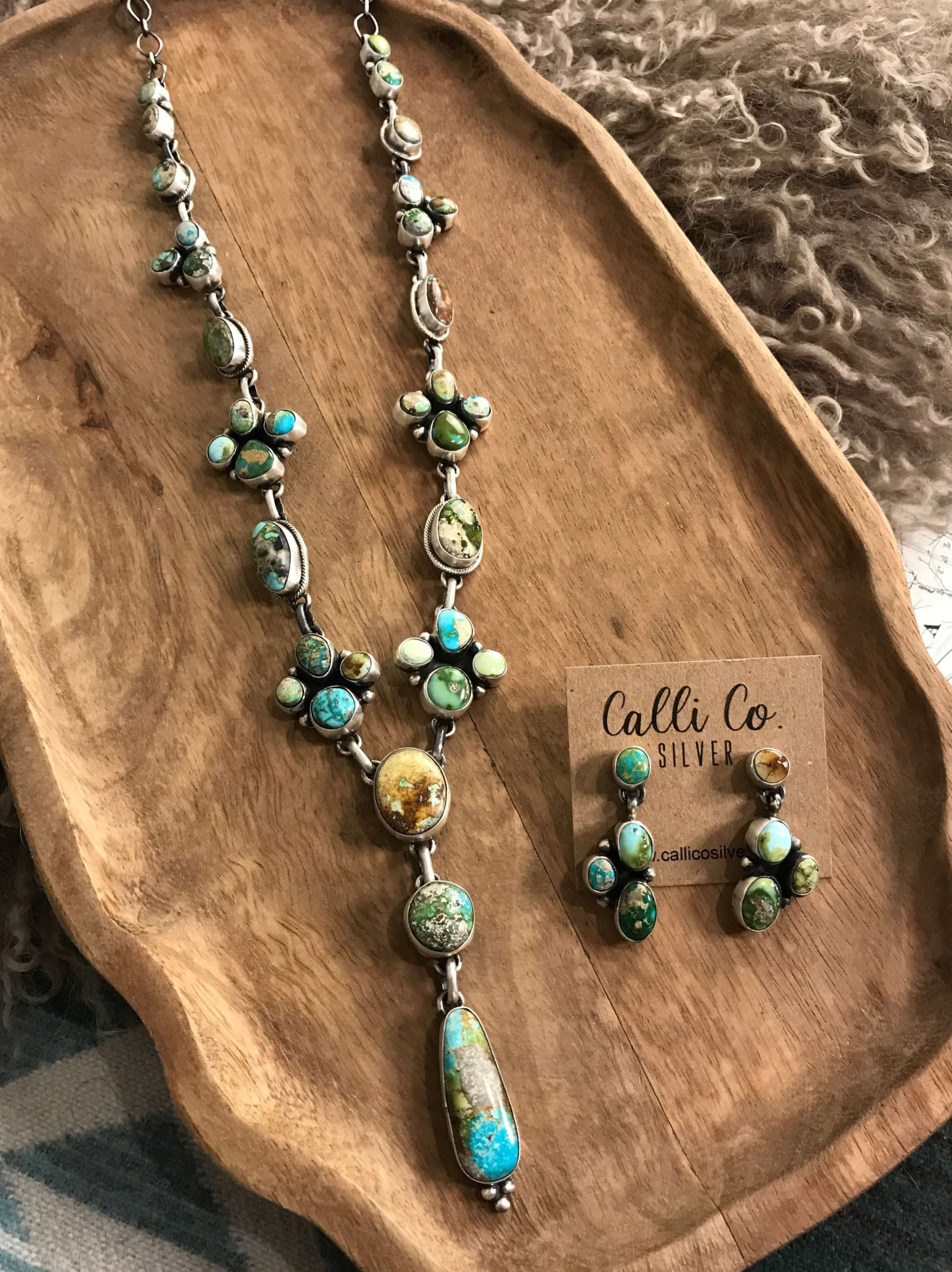 The Eastwood Lariat Necklace Set-Necklaces-Calli Co., Turquoise and Silver Jewelry, Native American Handmade, Zuni Tribe, Navajo Tribe, Brock Texas