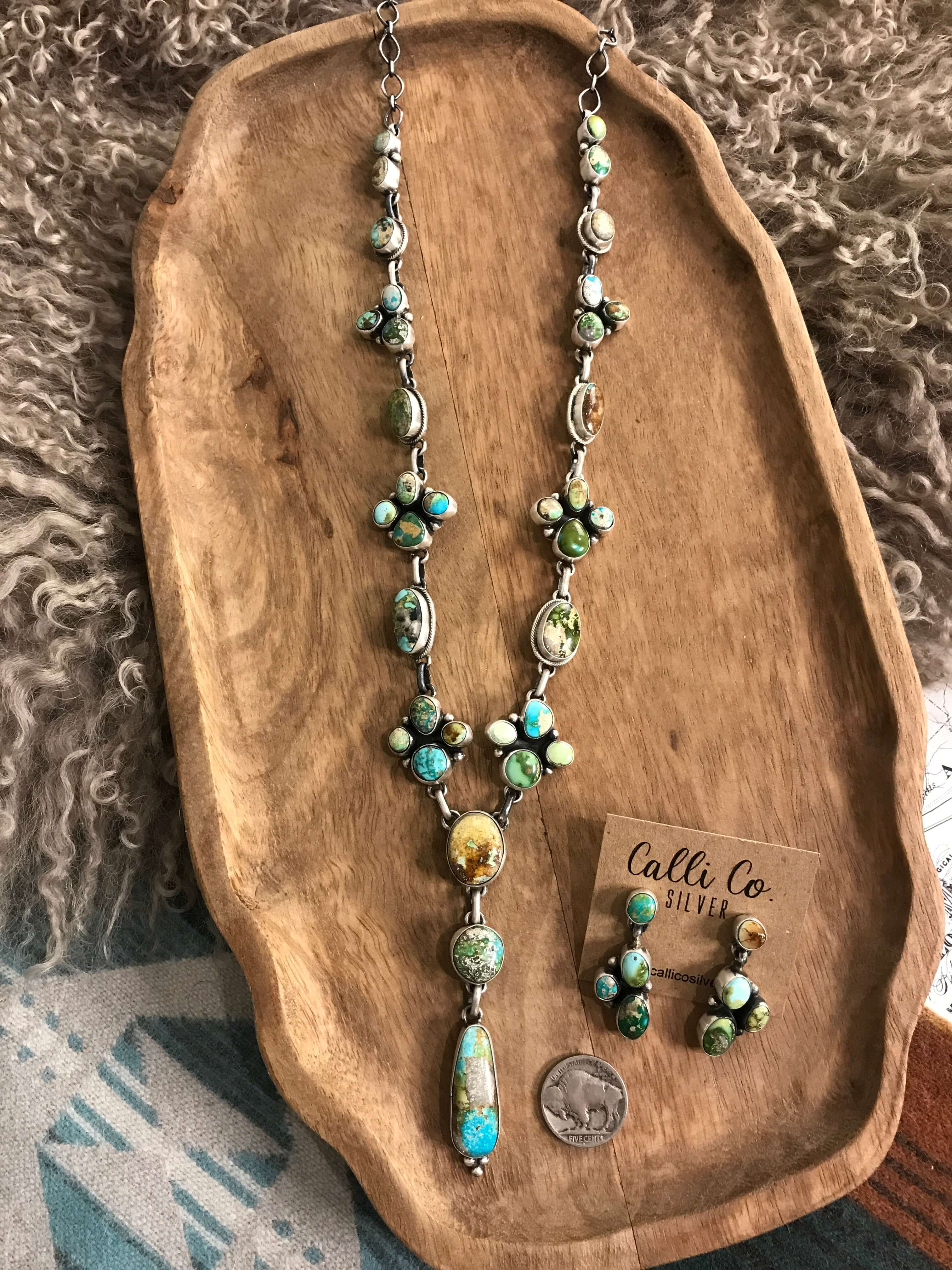 The Eastwood Lariat Necklace Set-Necklaces-Calli Co., Turquoise and Silver Jewelry, Native American Handmade, Zuni Tribe, Navajo Tribe, Brock Texas