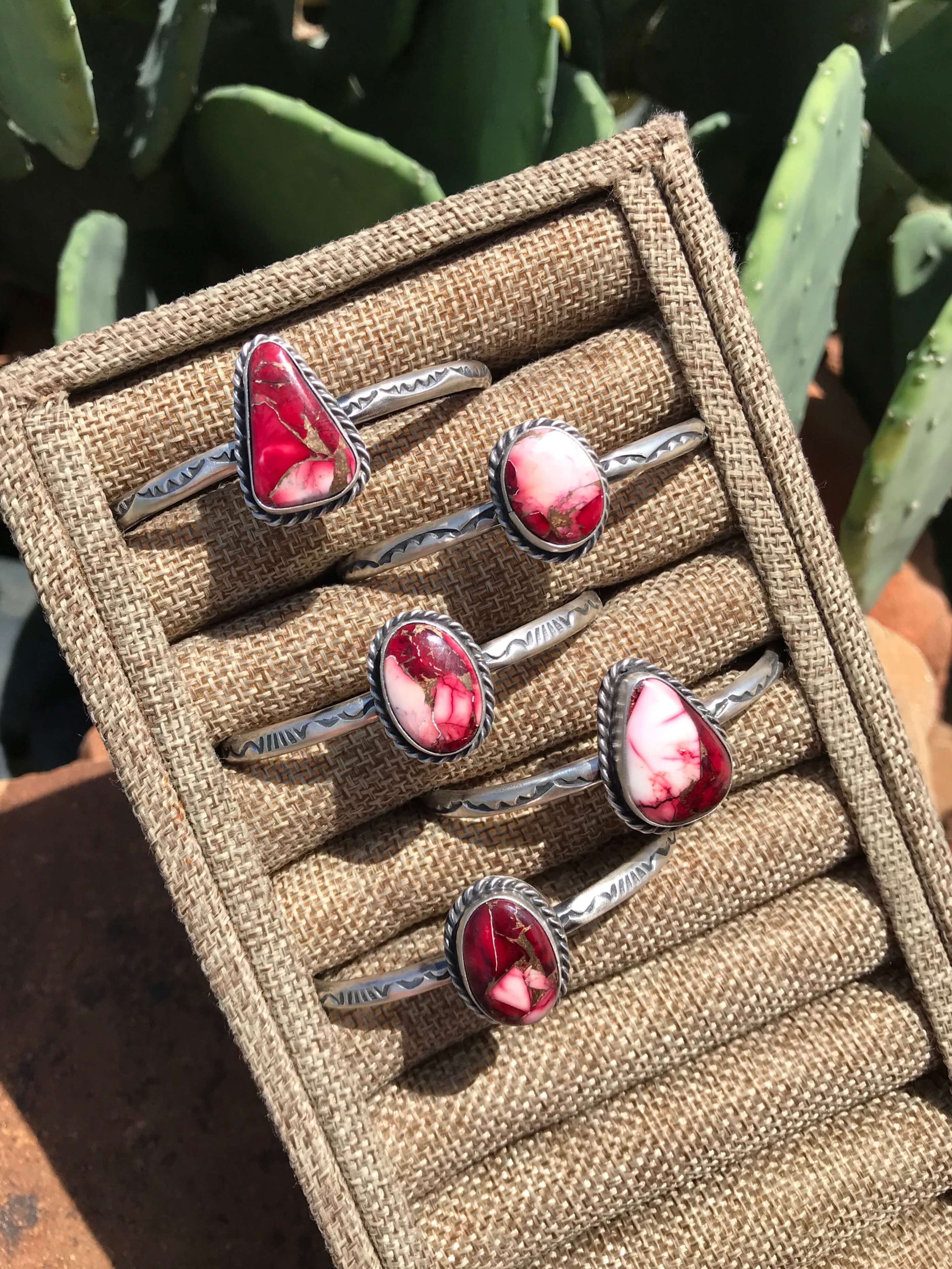 The Molina Dahlia Rose Cuffs-Bracelets & Cuffs-Calli Co., Turquoise and Silver Jewelry, Native American Handmade, Zuni Tribe, Navajo Tribe, Brock Texas