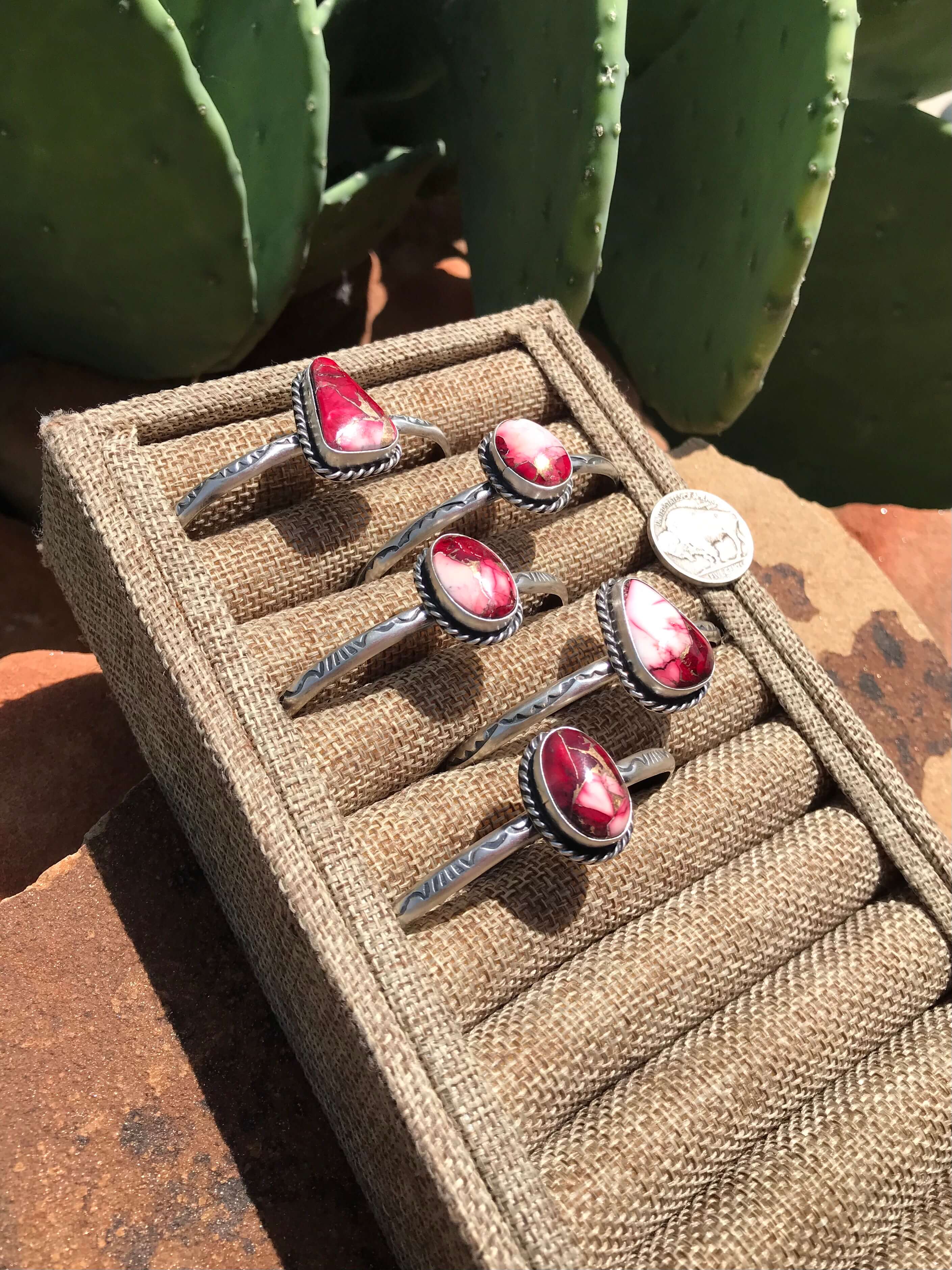 The Molina Dahlia Rose Cuffs-Bracelets & Cuffs-Calli Co., Turquoise and Silver Jewelry, Native American Handmade, Zuni Tribe, Navajo Tribe, Brock Texas