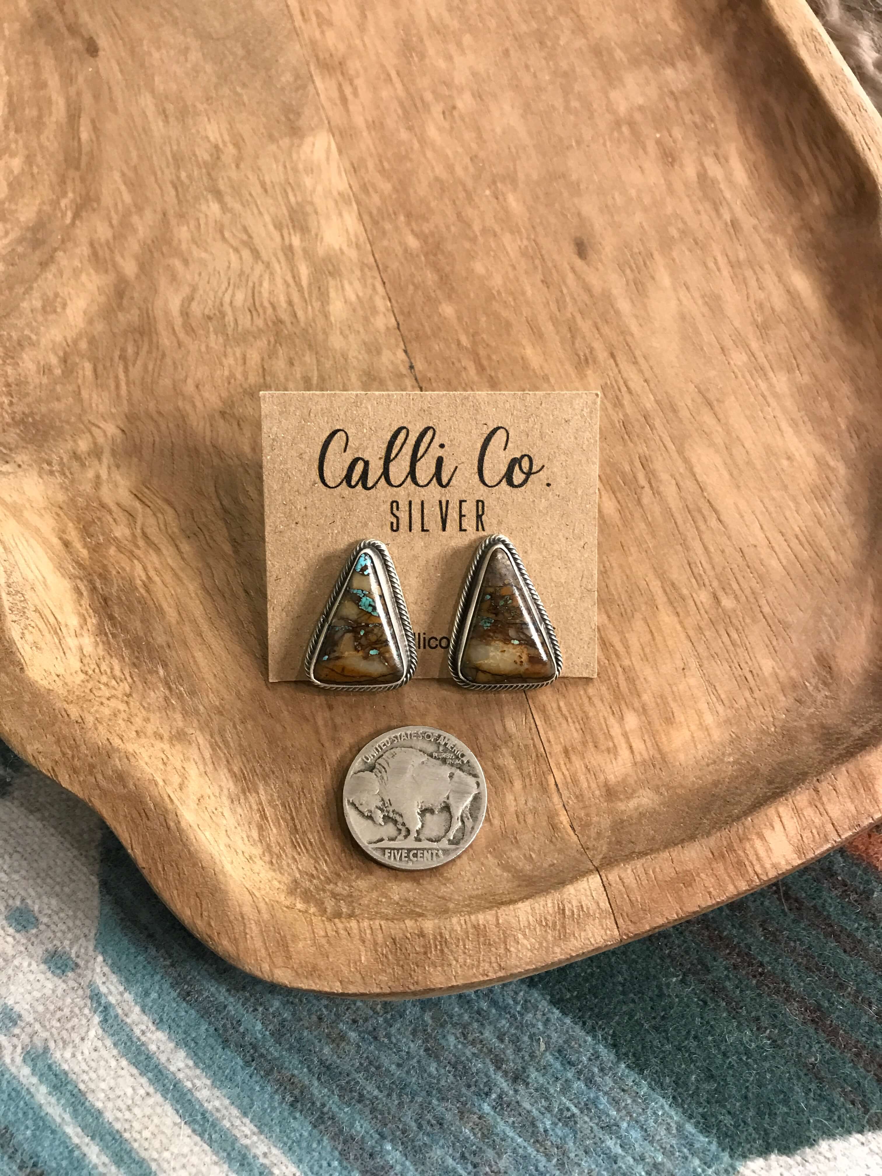 The Ribbon Studs, 11-Earrings-Calli Co., Turquoise and Silver Jewelry, Native American Handmade, Zuni Tribe, Navajo Tribe, Brock Texas