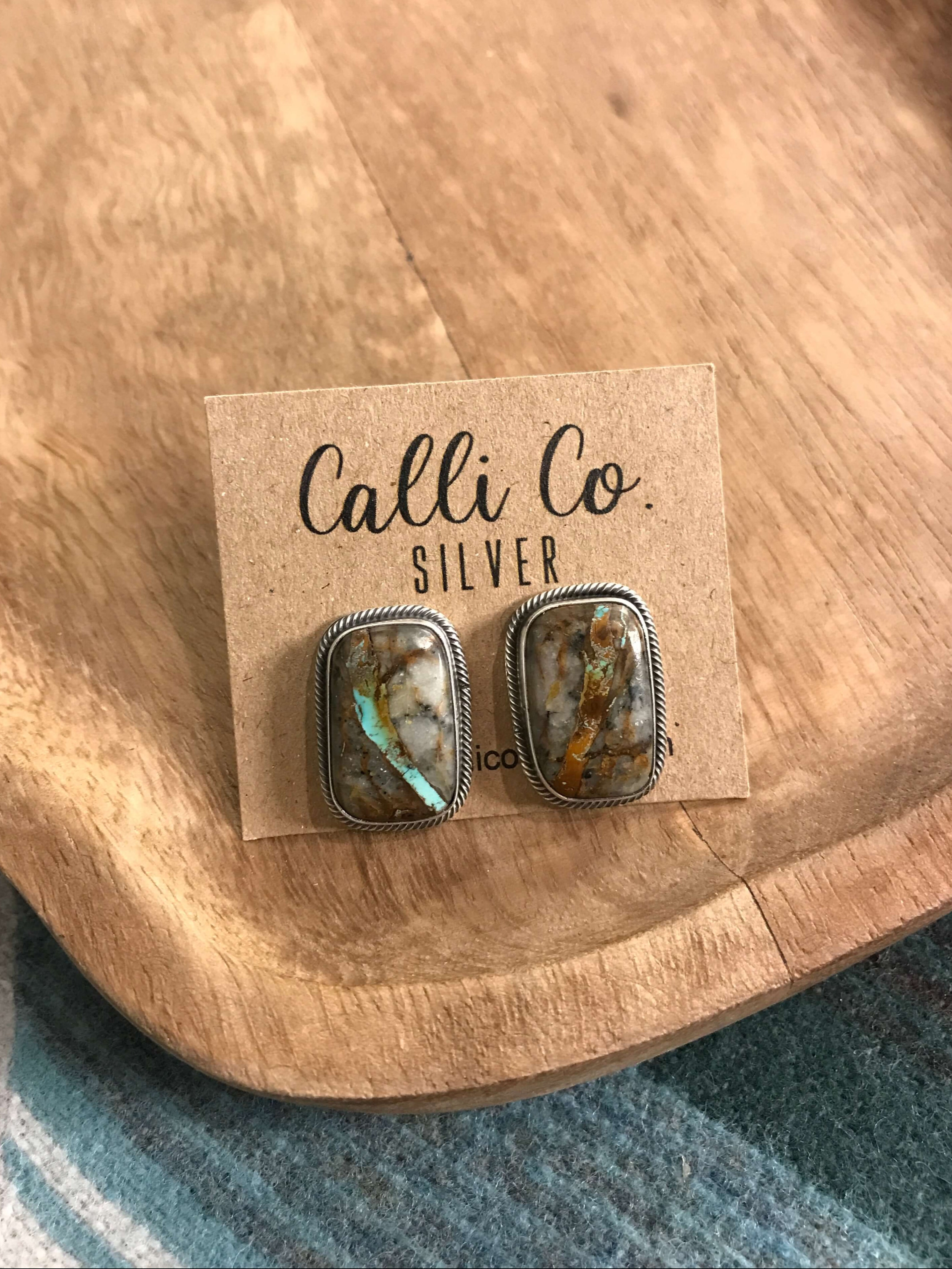 The Ribbon Studs, 12-Earrings-Calli Co., Turquoise and Silver Jewelry, Native American Handmade, Zuni Tribe, Navajo Tribe, Brock Texas