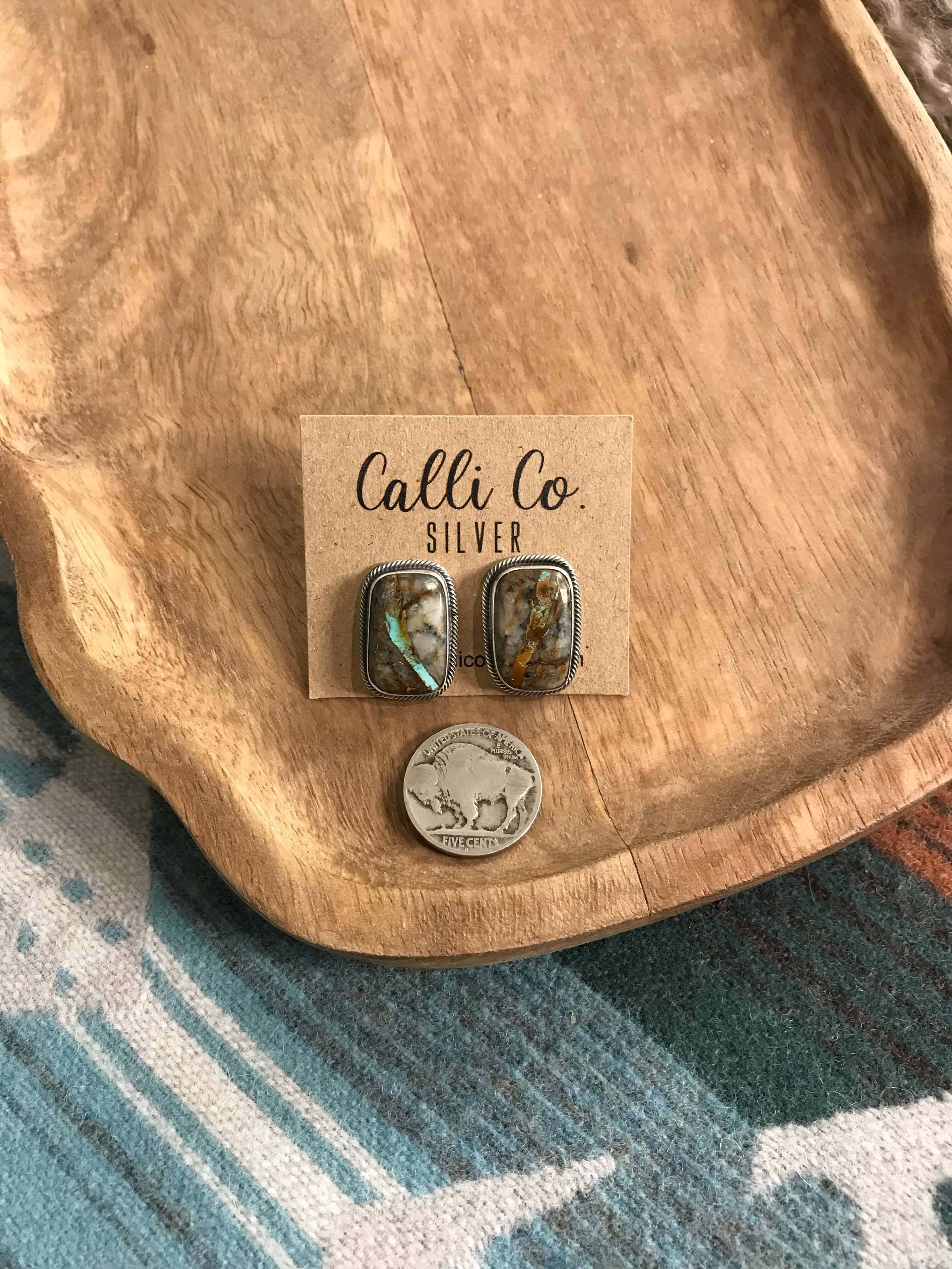 The Ribbon Studs, 12-Earrings-Calli Co., Turquoise and Silver Jewelry, Native American Handmade, Zuni Tribe, Navajo Tribe, Brock Texas