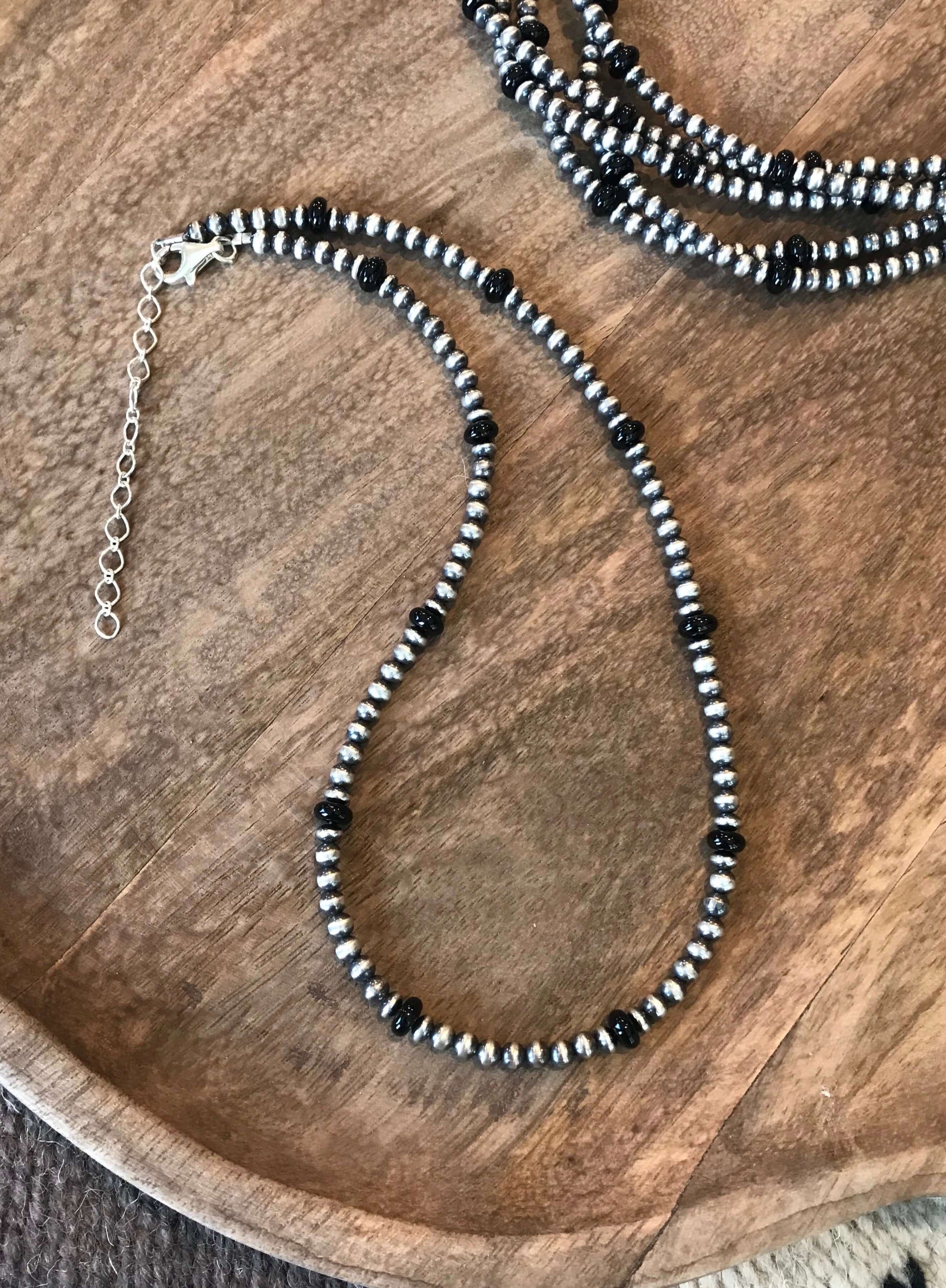 The Slade Necklace in Onyx-Necklaces-Calli Co., Turquoise and Silver Jewelry, Native American Handmade, Zuni Tribe, Navajo Tribe, Brock Texas