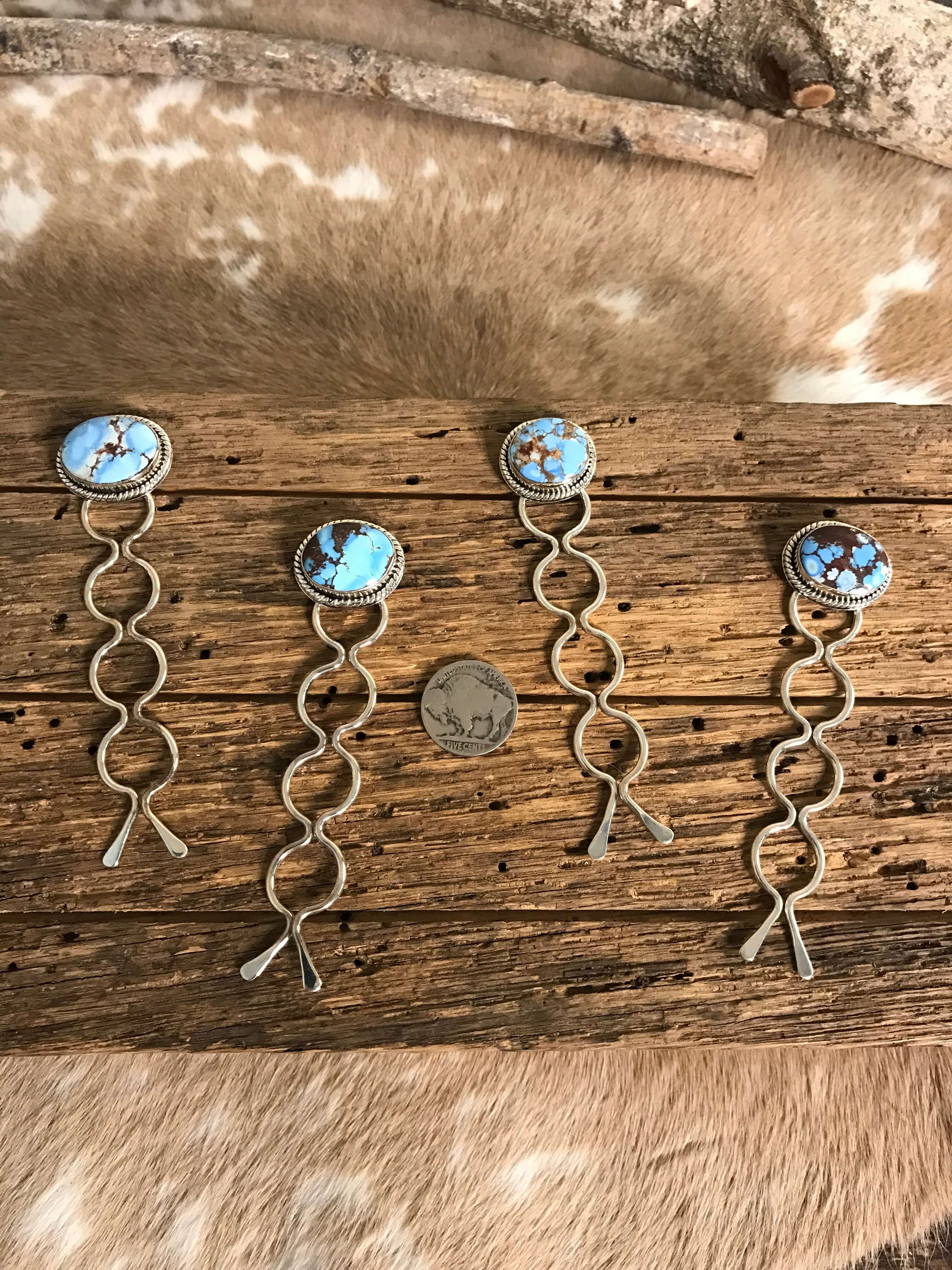 The Virginia Golden Hills Hair Pins-Hair Accessories-Calli Co., Turquoise and Silver Jewelry, Native American Handmade, Zuni Tribe, Navajo Tribe, Brock Texas