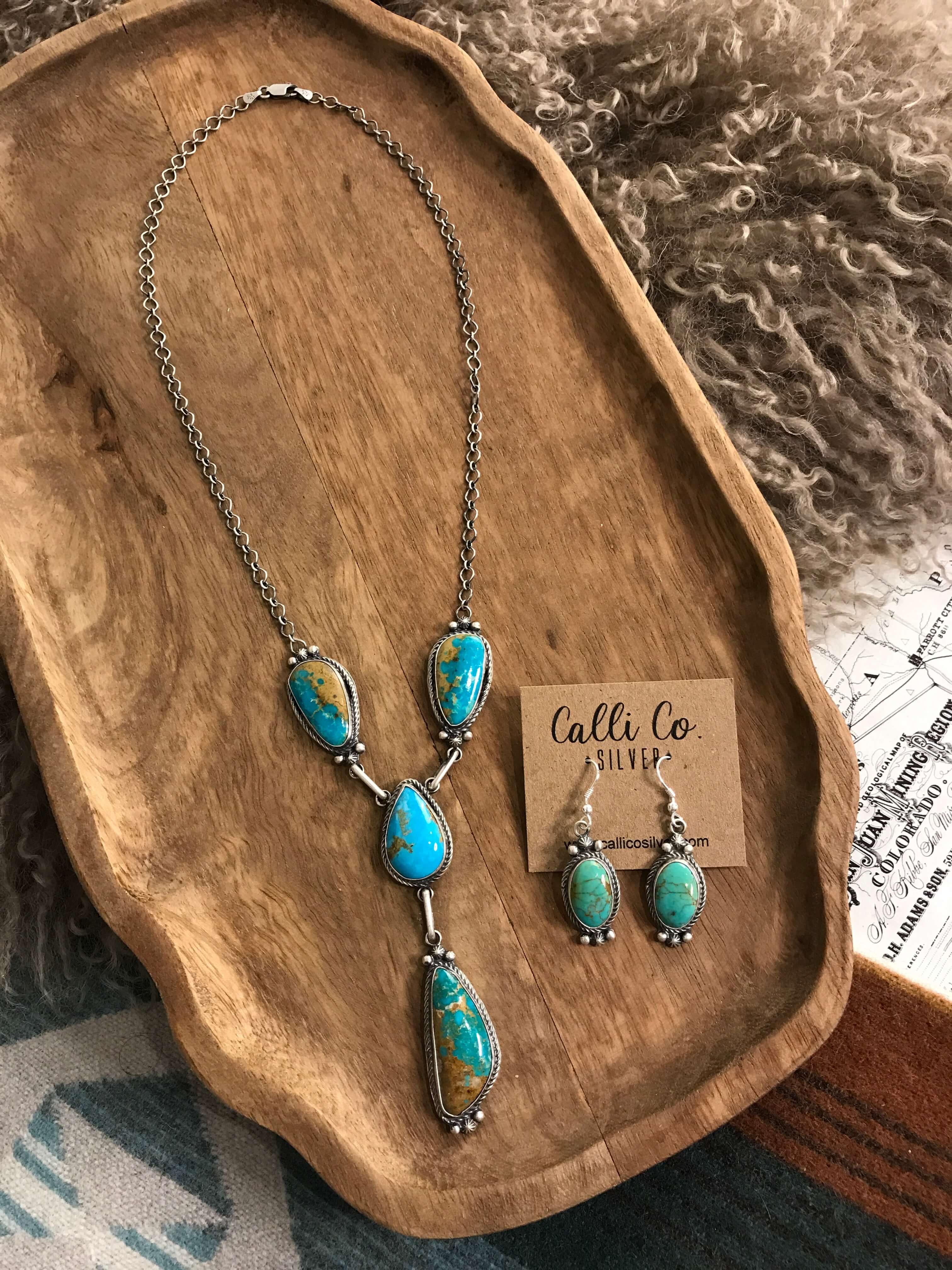 The Rhett Lariat Necklace Set xx-Necklaces-Calli Co., Turquoise and Silver Jewelry, Native American Handmade, Zuni Tribe, Navajo Tribe, Brock Texas