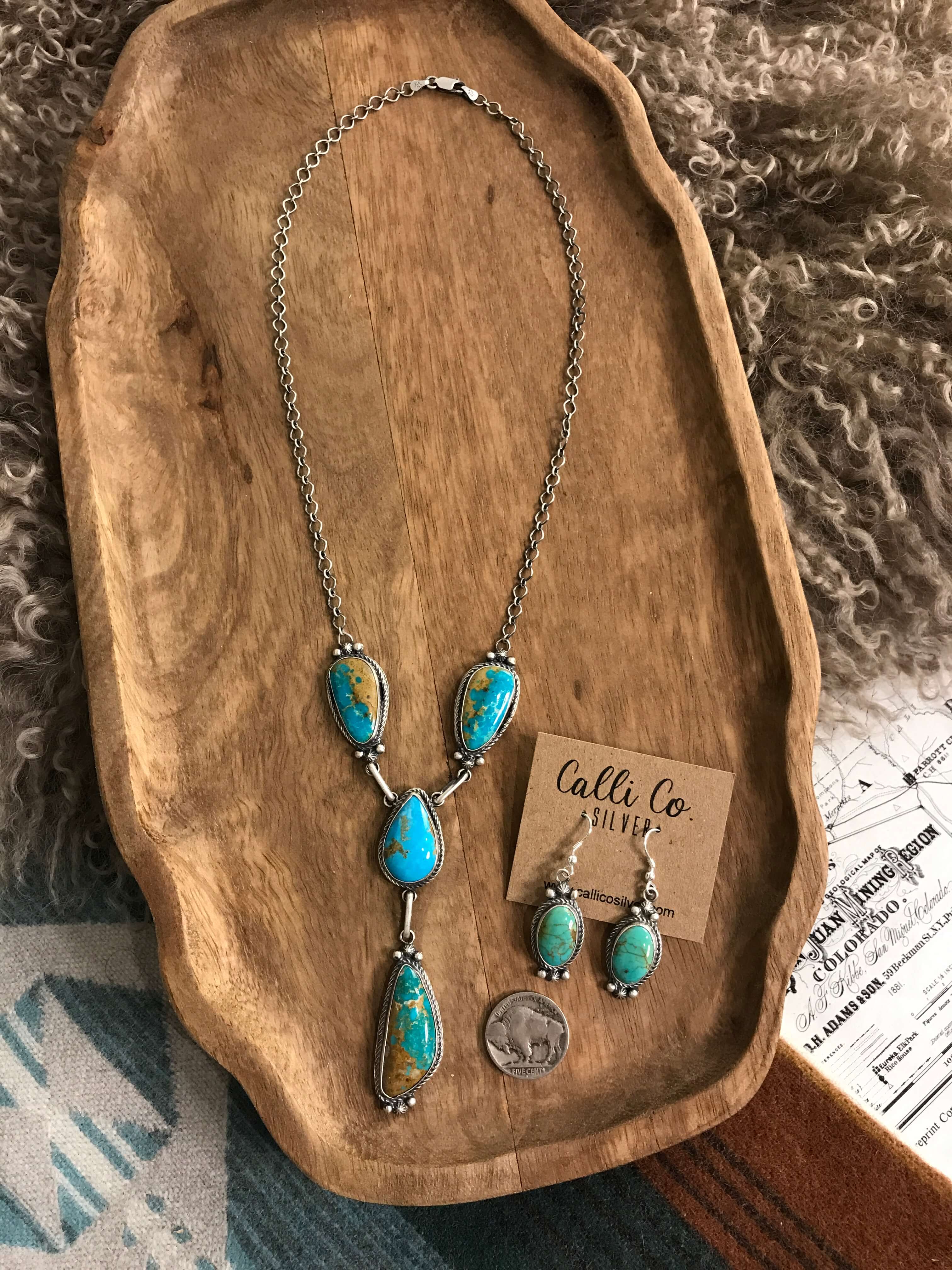 The Rhett Lariat Necklace Set xx-Necklaces-Calli Co., Turquoise and Silver Jewelry, Native American Handmade, Zuni Tribe, Navajo Tribe, Brock Texas