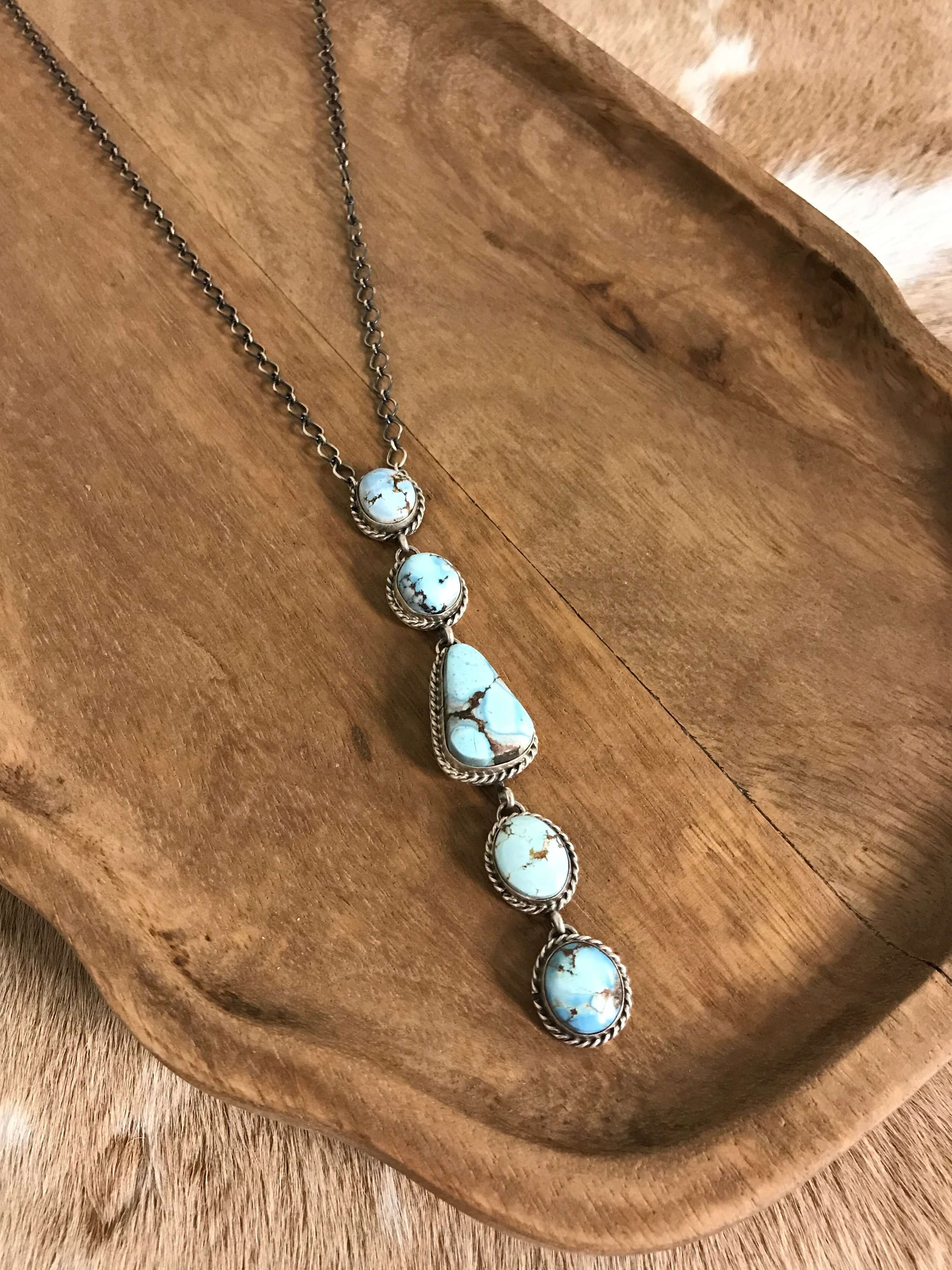 The Arroyo 5 Stone Lariat Necklace, 2-Necklaces-Calli Co., Turquoise and Silver Jewelry, Native American Handmade, Zuni Tribe, Navajo Tribe, Brock Texas