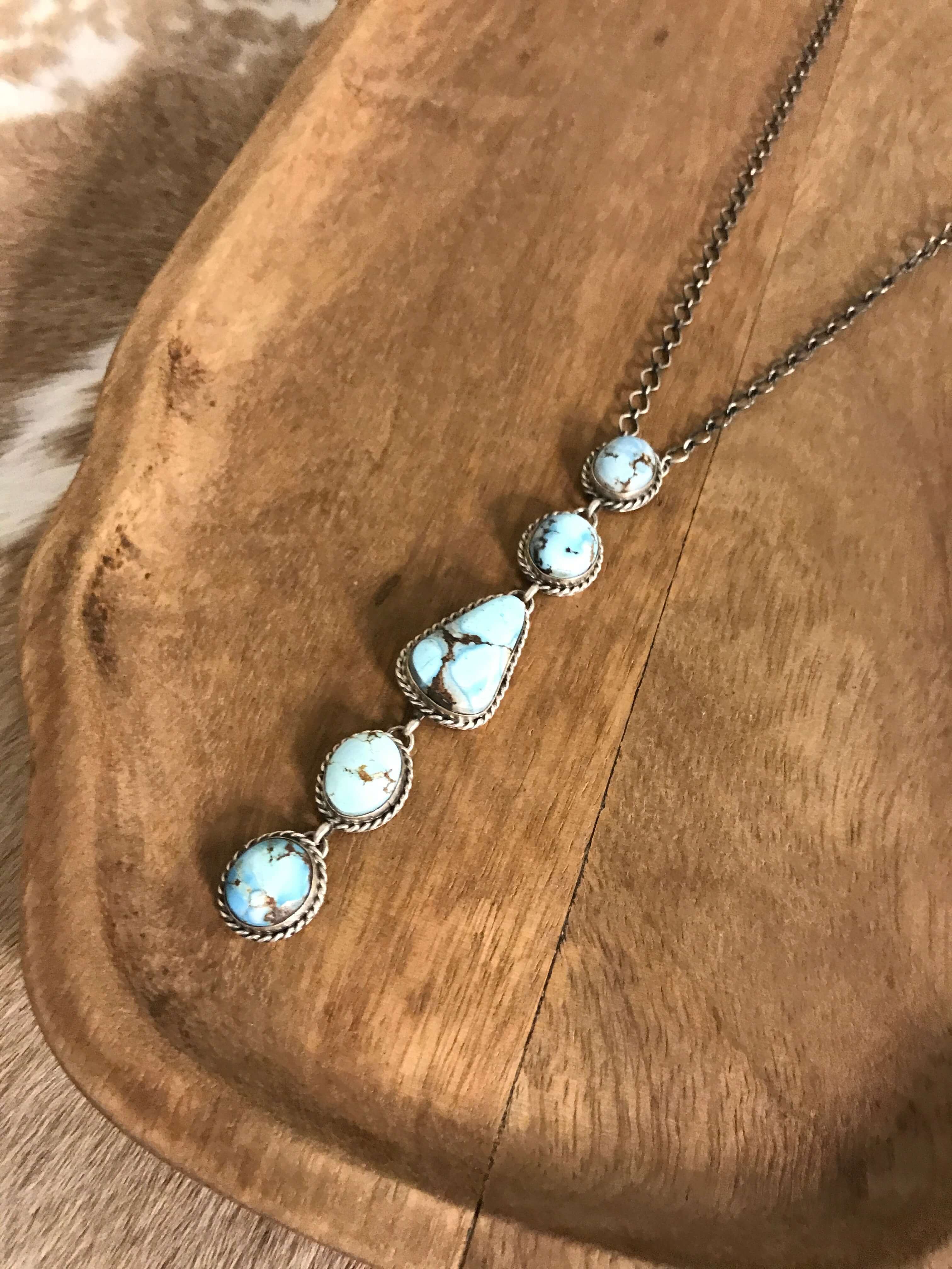 The Arroyo 5 Stone Lariat Necklace, 2-Necklaces-Calli Co., Turquoise and Silver Jewelry, Native American Handmade, Zuni Tribe, Navajo Tribe, Brock Texas
