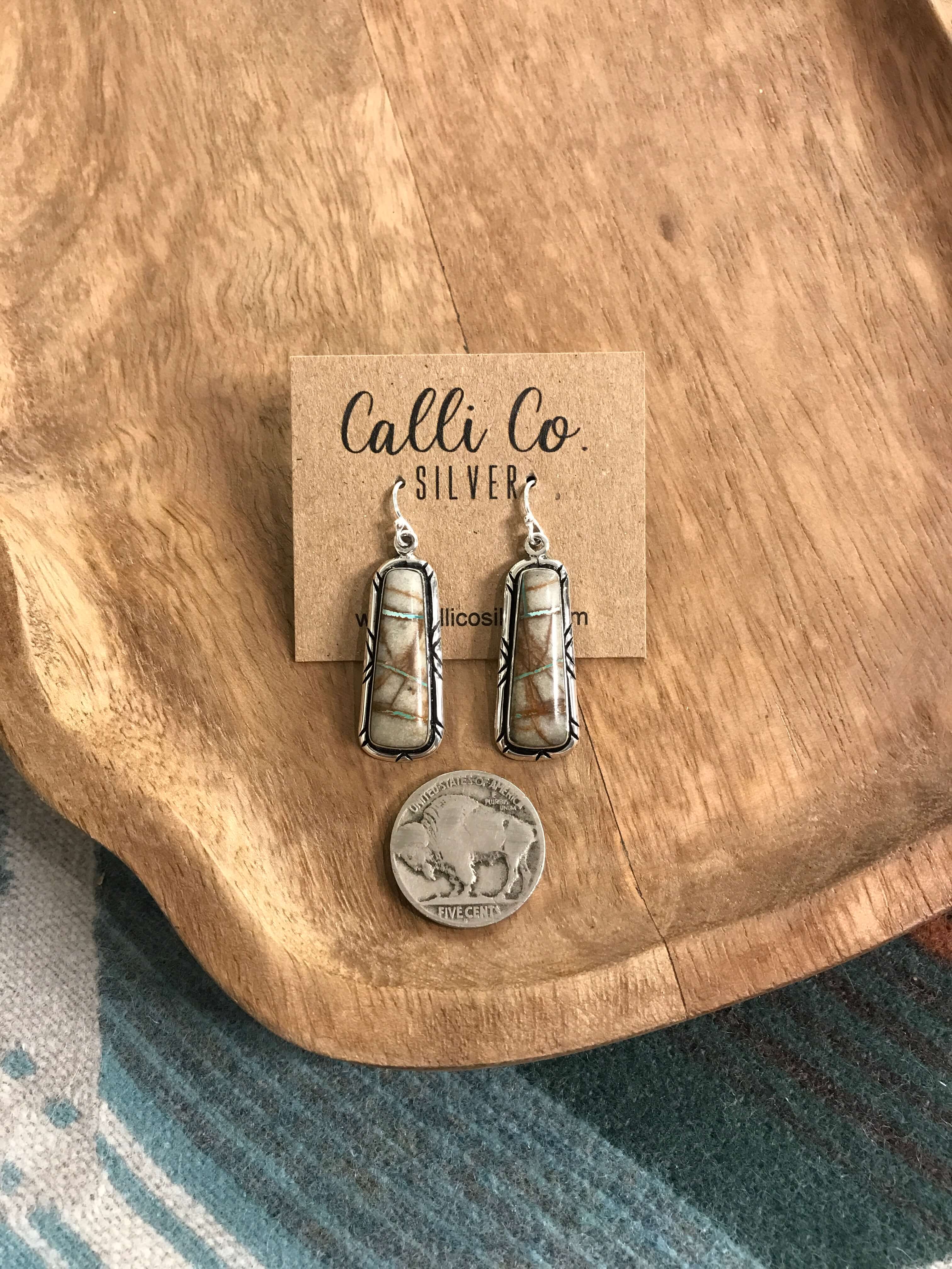 The Ribbon Dangles, 3-Earrings-Calli Co., Turquoise and Silver Jewelry, Native American Handmade, Zuni Tribe, Navajo Tribe, Brock Texas