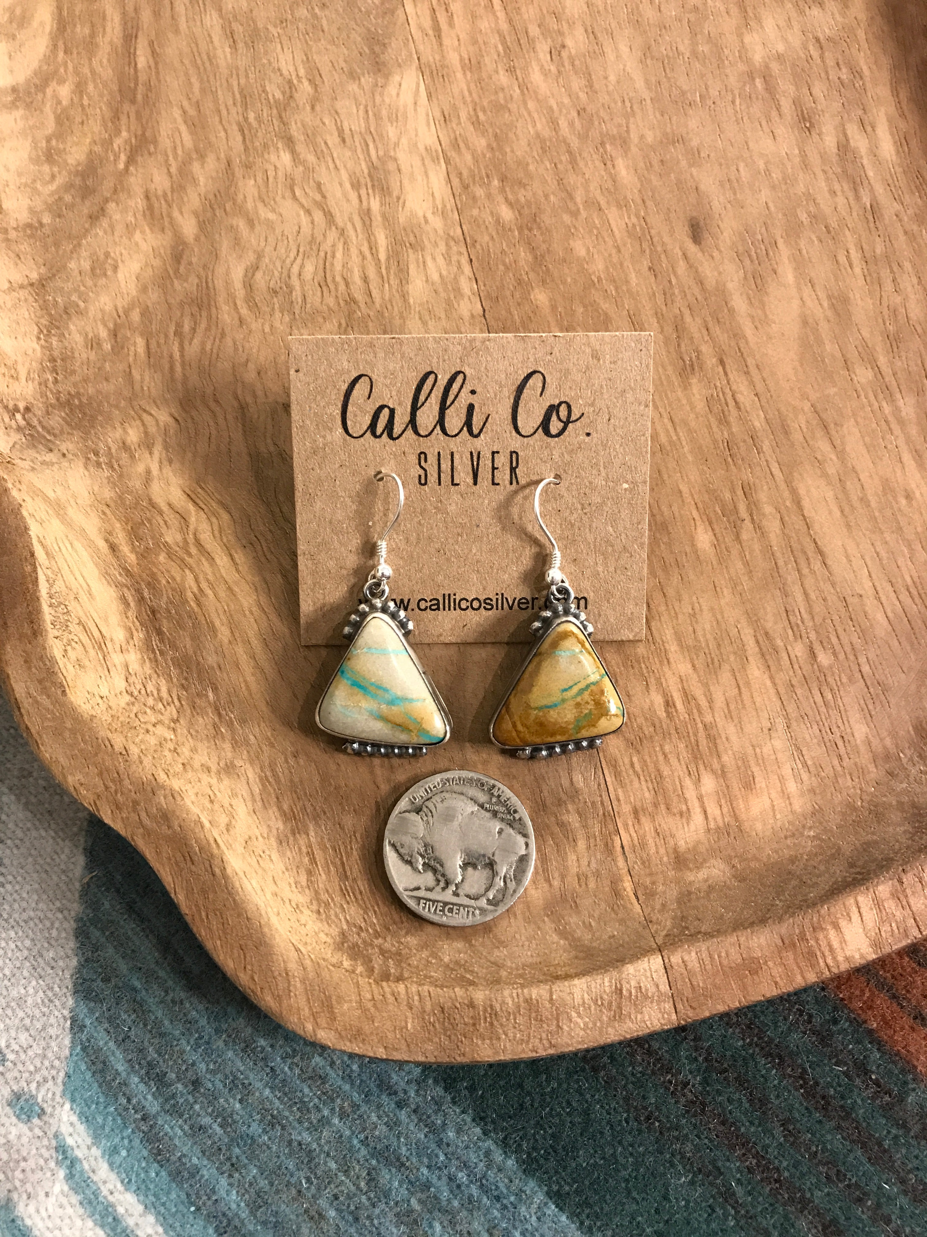 The Ribbon Dangles, 1-Earrings-Calli Co., Turquoise and Silver Jewelry, Native American Handmade, Zuni Tribe, Navajo Tribe, Brock Texas