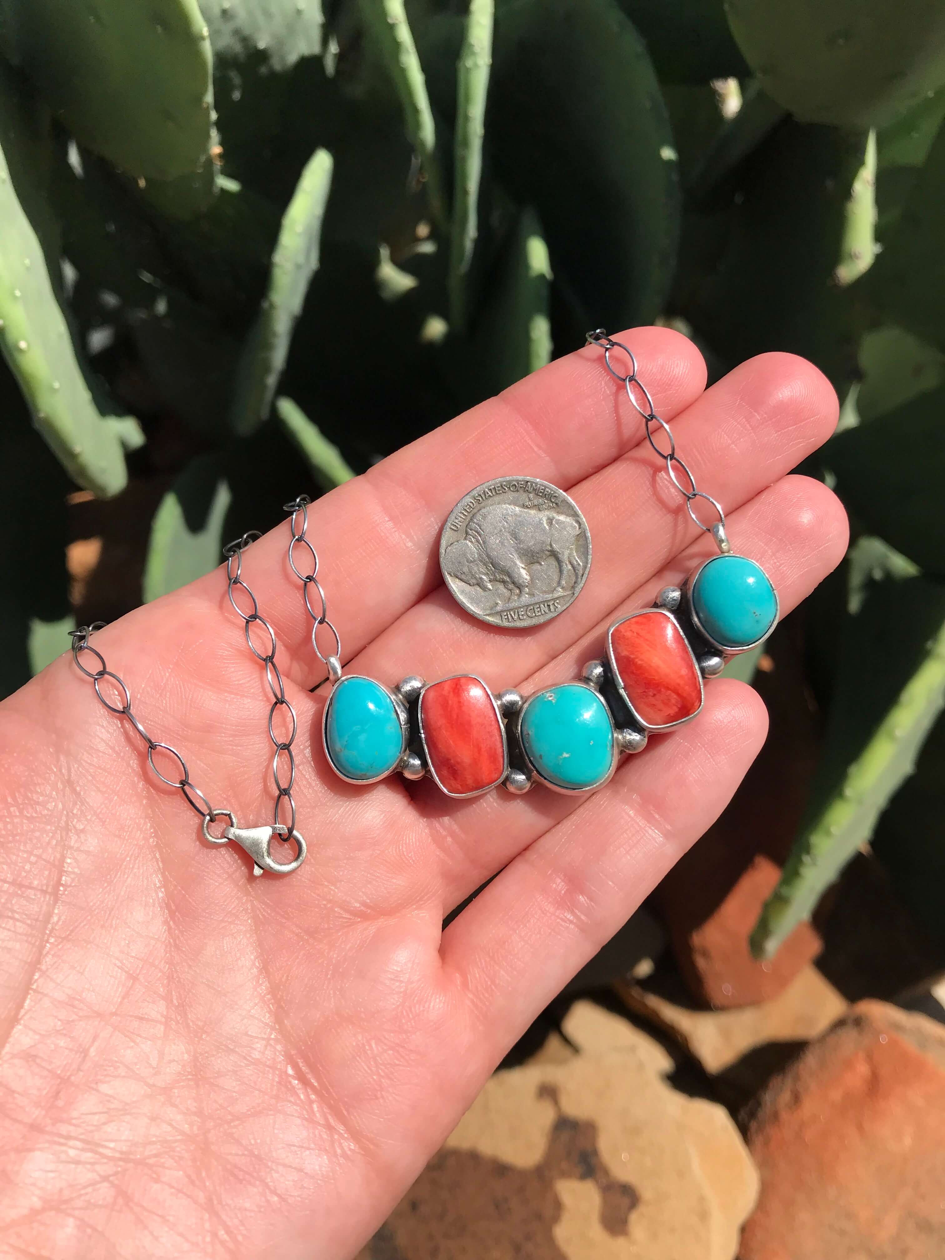 The Shale Turquoise and Spiny Necklace-Necklaces-Calli Co., Turquoise and Silver Jewelry, Native American Handmade, Zuni Tribe, Navajo Tribe, Brock Texas
