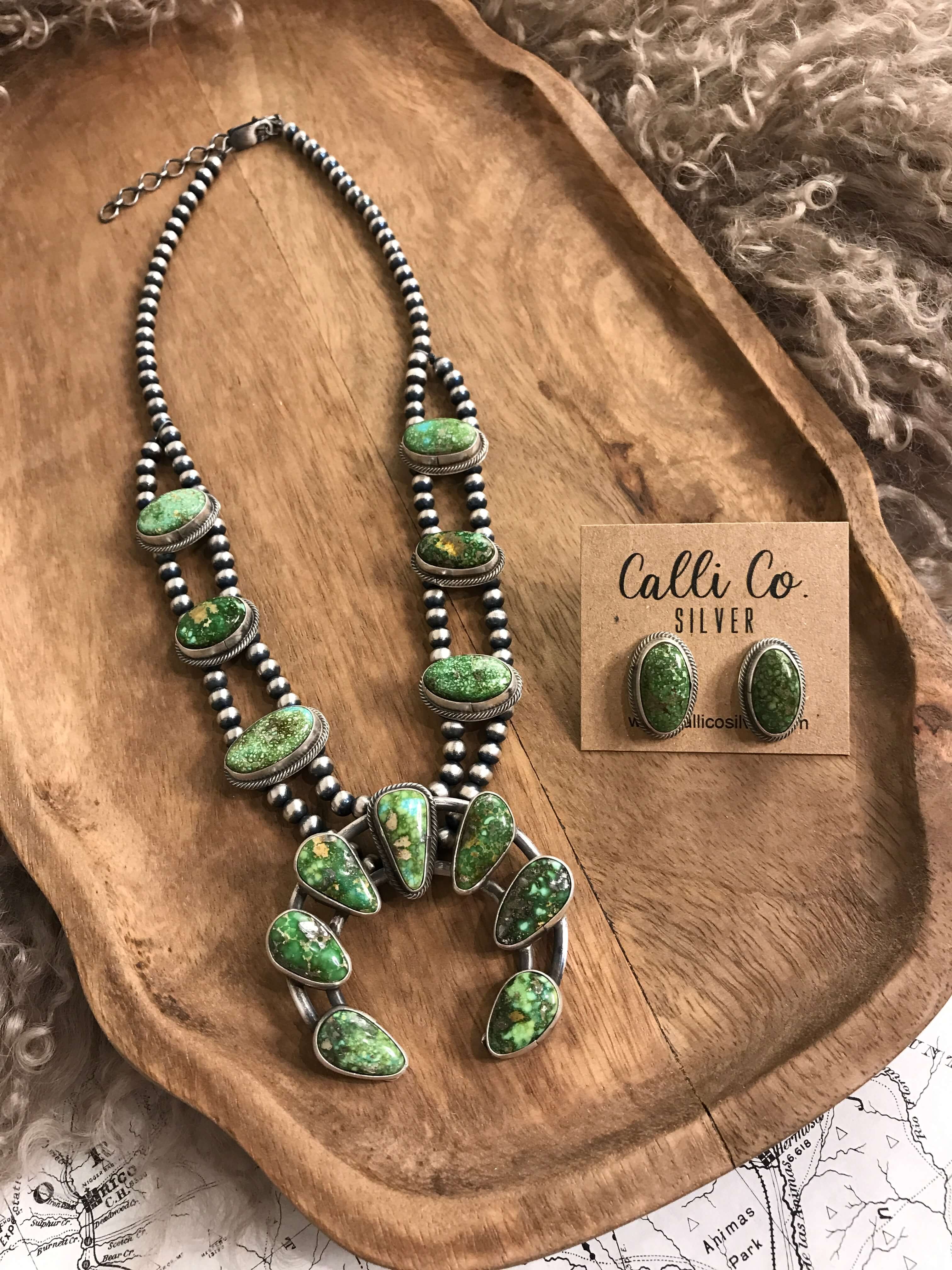 The Boca Grande Squash Blossom Necklace Set-Necklaces-Calli Co., Turquoise and Silver Jewelry, Native American Handmade, Zuni Tribe, Navajo Tribe, Brock Texas