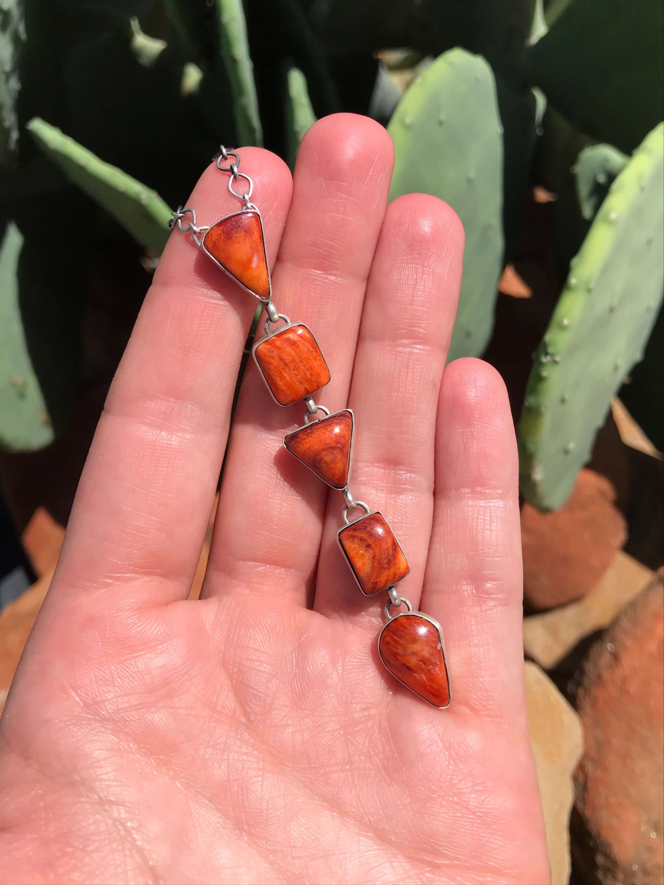 The Arroyo 5 Stone Lariat Necklace, 22-Necklaces-Calli Co., Turquoise and Silver Jewelry, Native American Handmade, Zuni Tribe, Navajo Tribe, Brock Texas